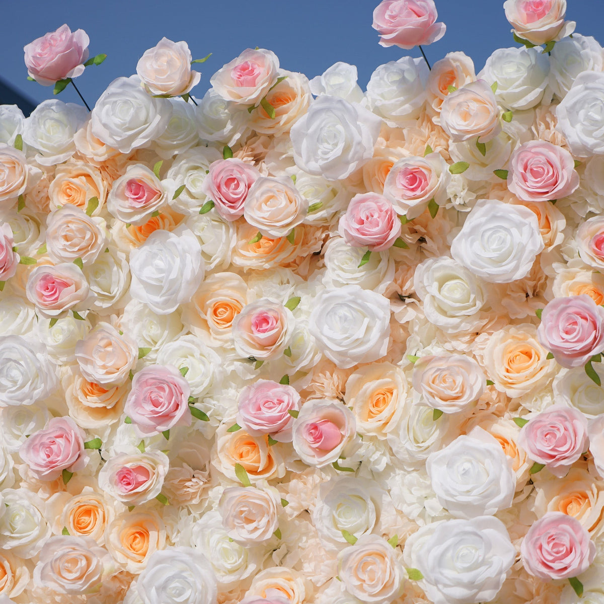 Artificial Floral Backdrop with Mixed Peach Pink and White Roses - Perfect for Garden Weddings and Outdoor Events and Photography | VF-823