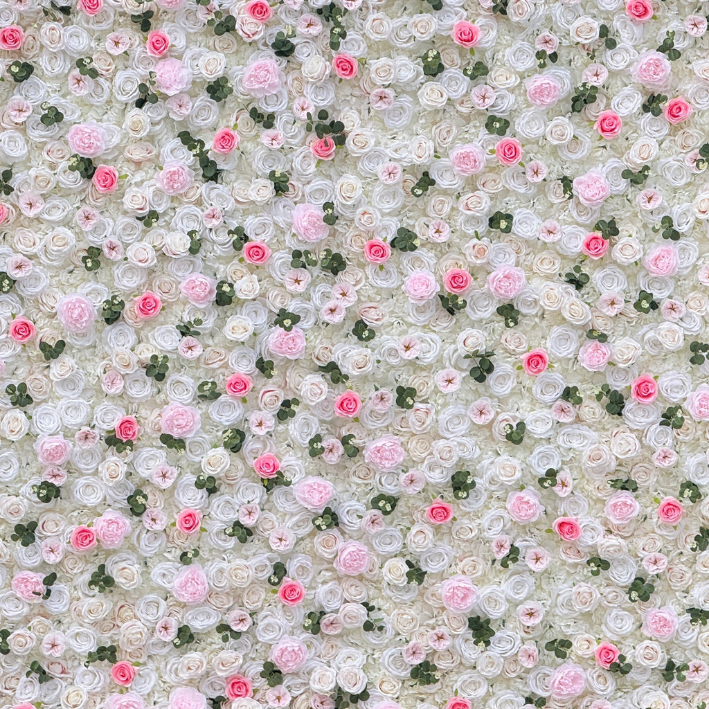 Romantic Pink And White Artificial Rose Backdrop With Eucalyptus - Perfect For Weddings And Proposals and Outdoor Events and Photography | VF-824