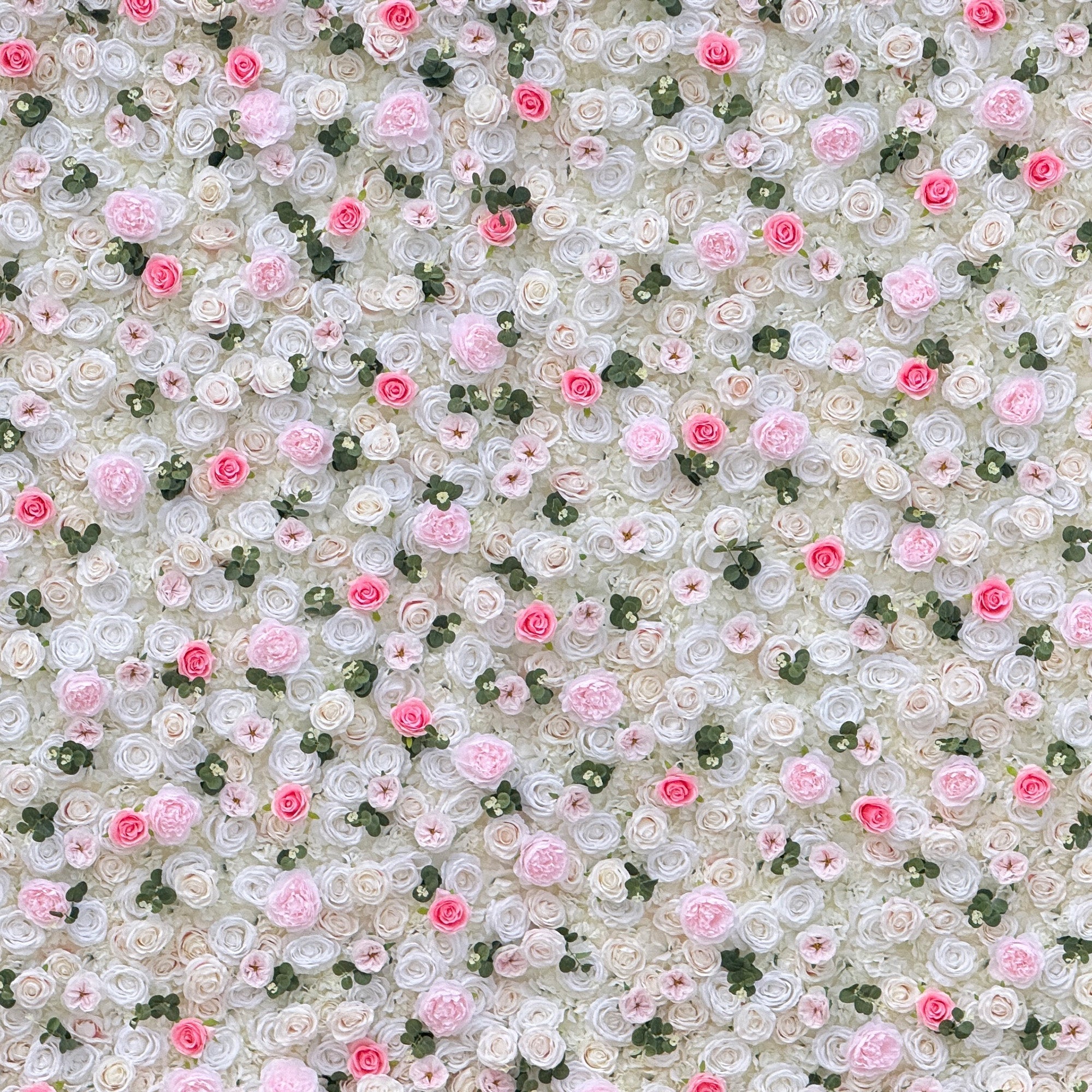 Romantic Pink And White Artificial Rose Backdrop With Eucalyptus - Perfect For Weddings And Proposals and Outdoor Events and Photography | VF-824