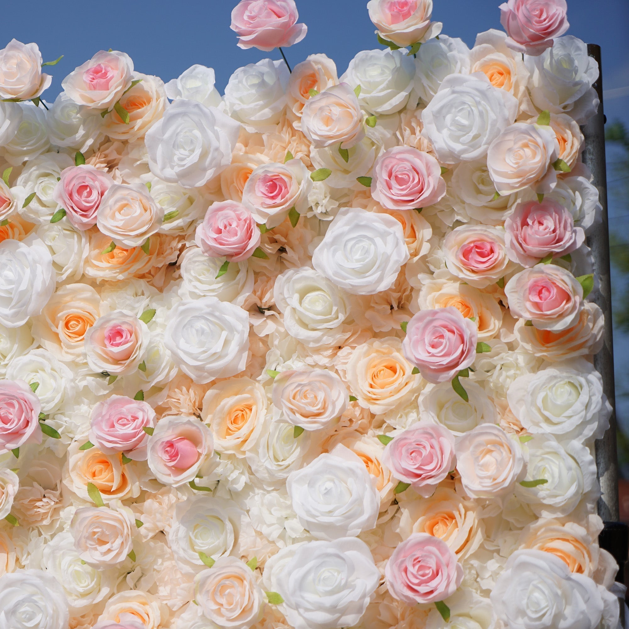Artificial Floral Backdrop with Mixed Peach Pink and White Roses - Perfect for Garden Weddings and Outdoor Events and Photography | VF-823
