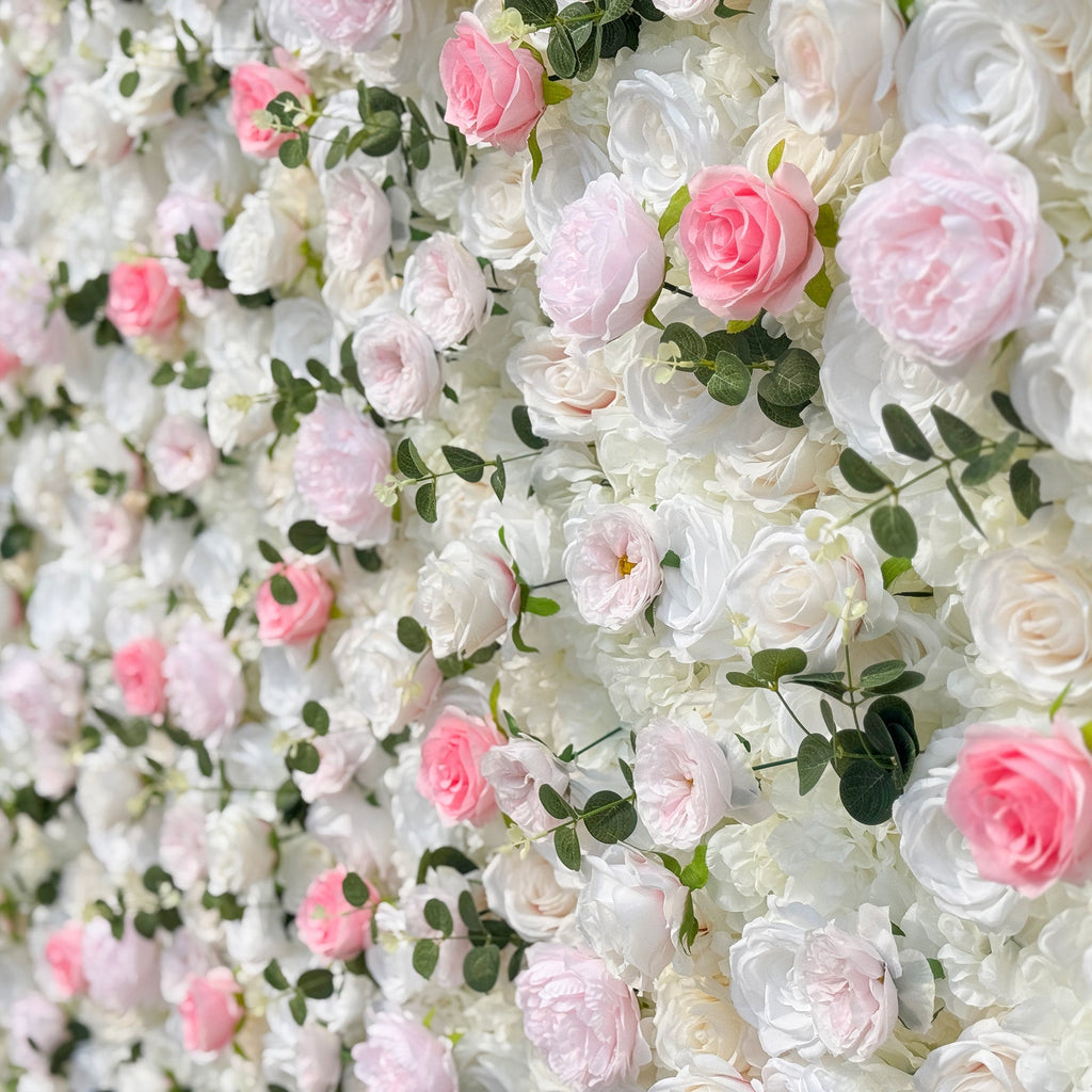 Romantic Pink And White Artificial Rose Backdrop With Eucalyptus - Perfect For Weddings And Proposals and Outdoor Events and Photography | VF-824