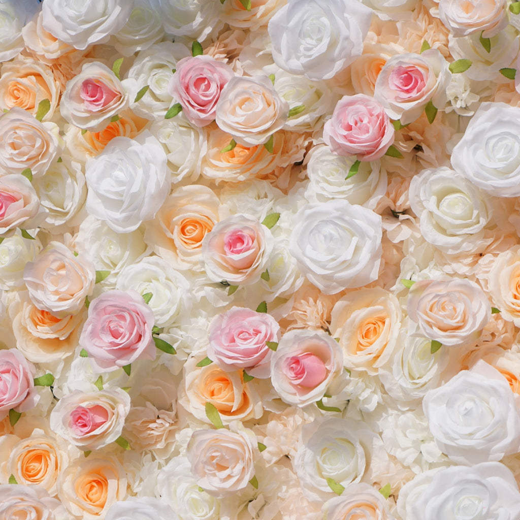 Artificial Floral Backdrop with Mixed Peach Pink and White Roses - Perfect for Garden Weddings and Outdoor Events and Photography | VF-823