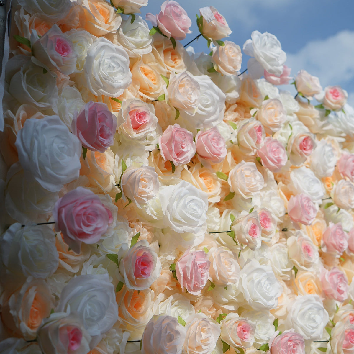 Artificial Floral Backdrop with Mixed Peach Pink and White Roses - Perfect for Garden Weddings and Outdoor Events and Photography | VF-823