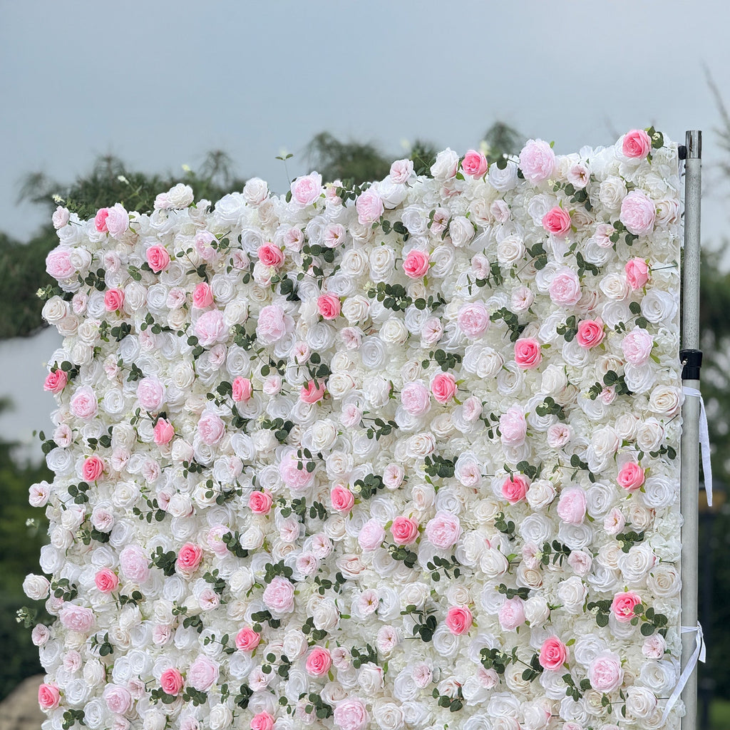 Romantic Pink And White Artificial Rose Backdrop With Eucalyptus - Perfect For Weddings And Proposals and Outdoor Events and Photography | VF-824
