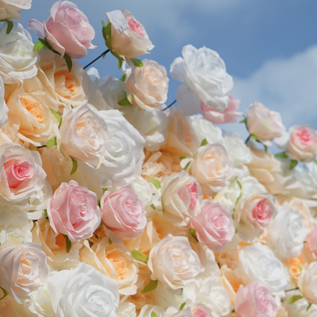 Artificial Floral Backdrop with Mixed Peach Pink and White Roses - Perfect for Garden Weddings and Outdoor Events and Photography | VF-823
