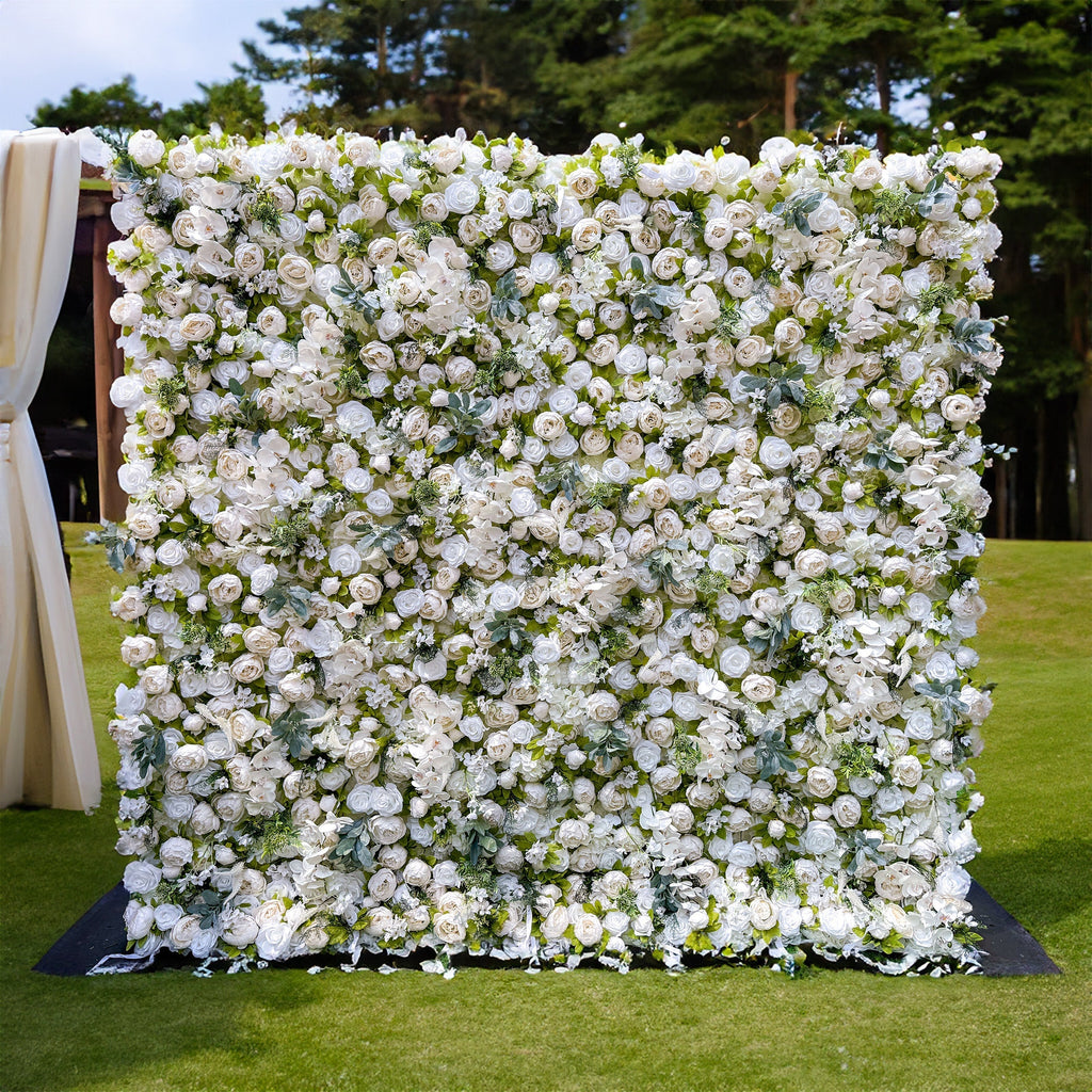 Roll Up Fabric Gorgeous Artificial Flower Wall - The White & Green Epitome of Wedding and Event Decoration | VF-801