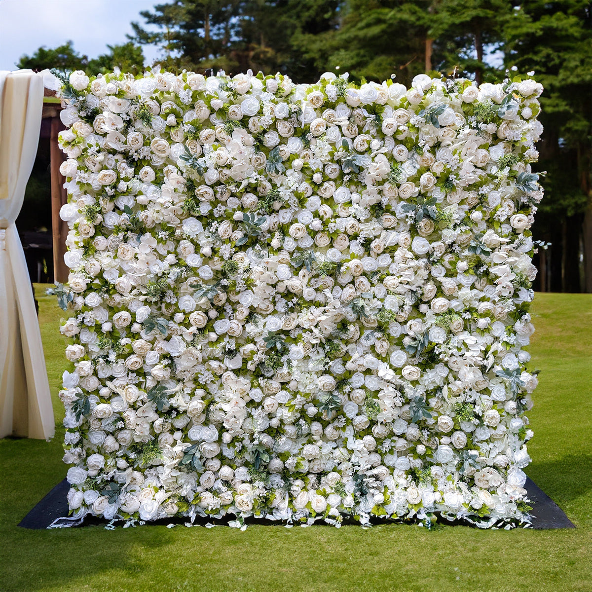 Roll Up Fabric Gorgeous Artificial Flower Wall - The White & Green Epitome of Wedding and Event Decoration | VF-801