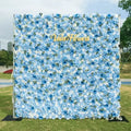 Azure Adoration: An Enchanting Ballet of Mixed Baby Blue and White Green Flower Blooms and Whispering Waves Floral Wall | VF-067