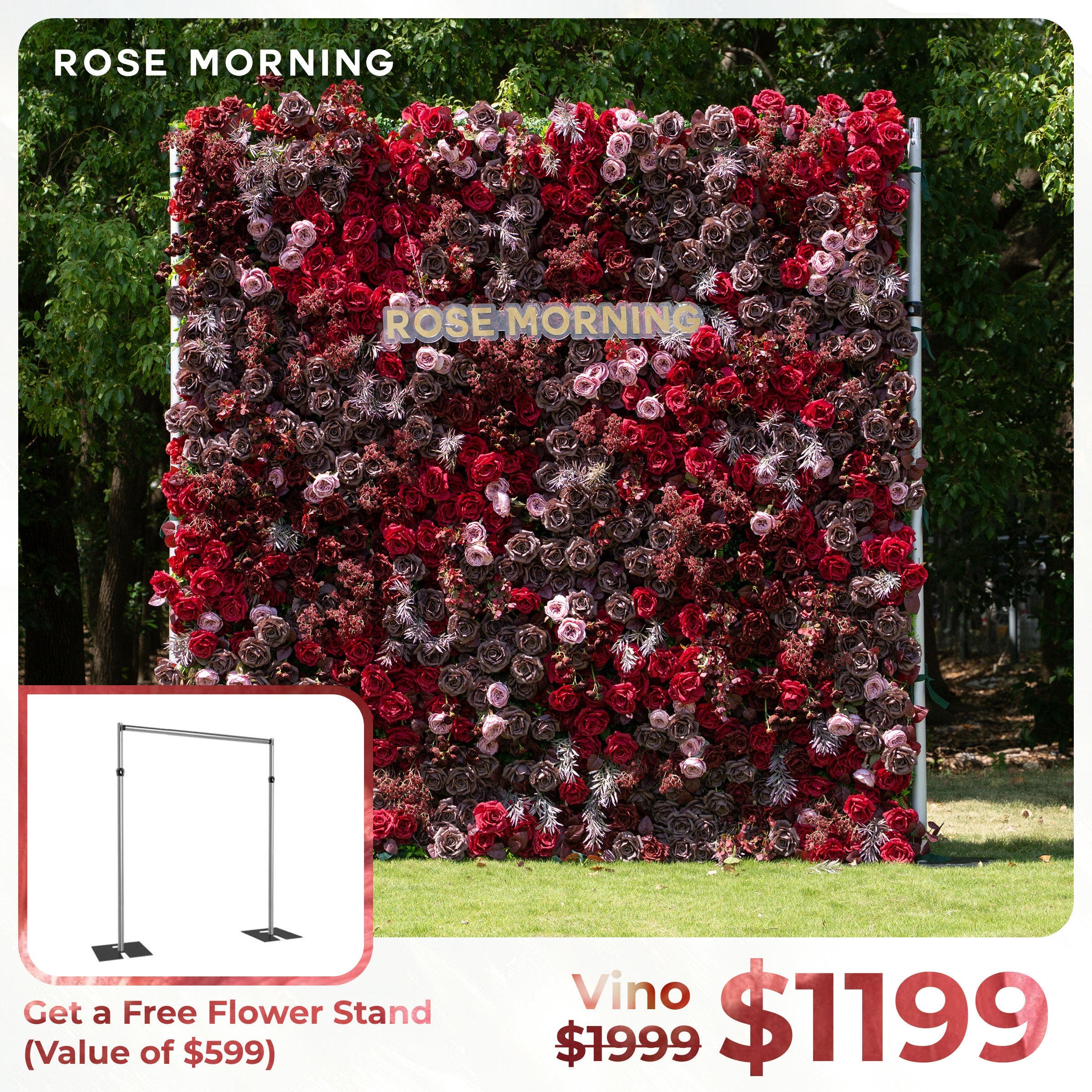 Vino：5D Fabric Artificial zip up curtain flower wall +Free Stand (Ready to ship-Only USA) Free Shipping