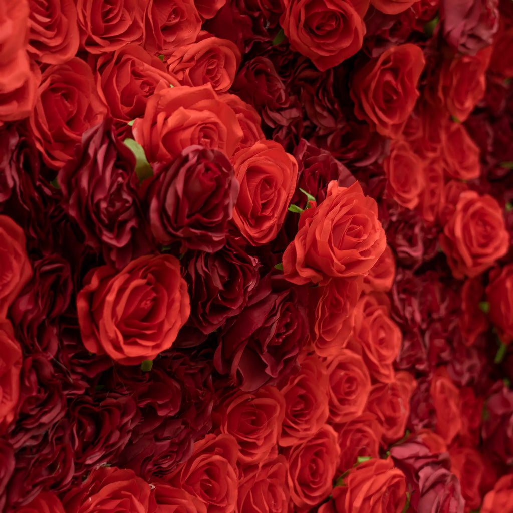 Roll Up Fabric Artificial Flower Wall Crimson Coronation: A Regal Array of Red Roses Radiating Romance and Reverence | VF-172