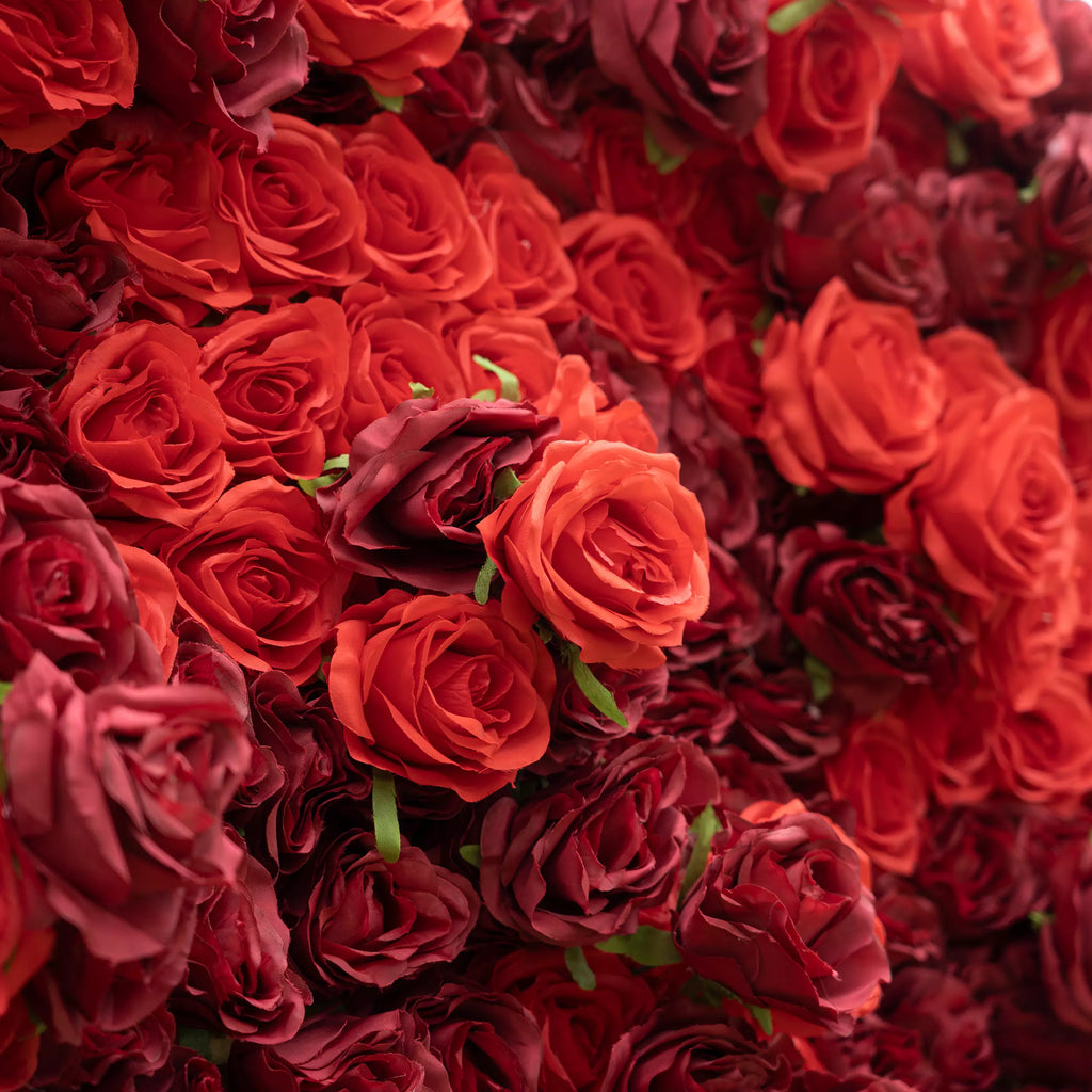 Roll Up Fabric Artificial Flower Wall Crimson Coronation: A Regal Array of Red Roses Radiating Romance and Reverence | VF-172
