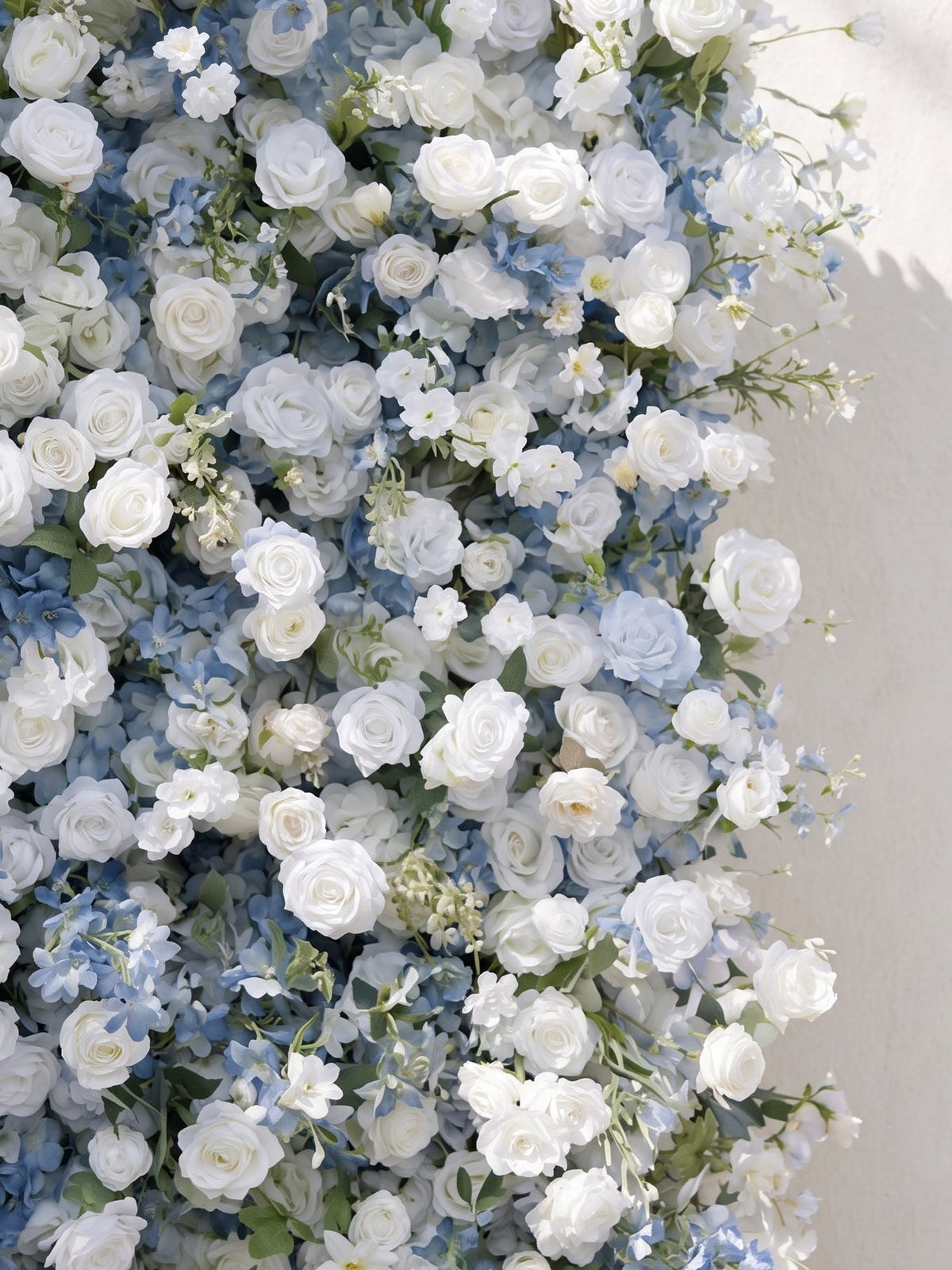 Cerulean：2026 Luxury 5D White & Blue Floral Wall with Greenery Roll-Up Backdrop for Whimsical Bridal Showers Free Shipping