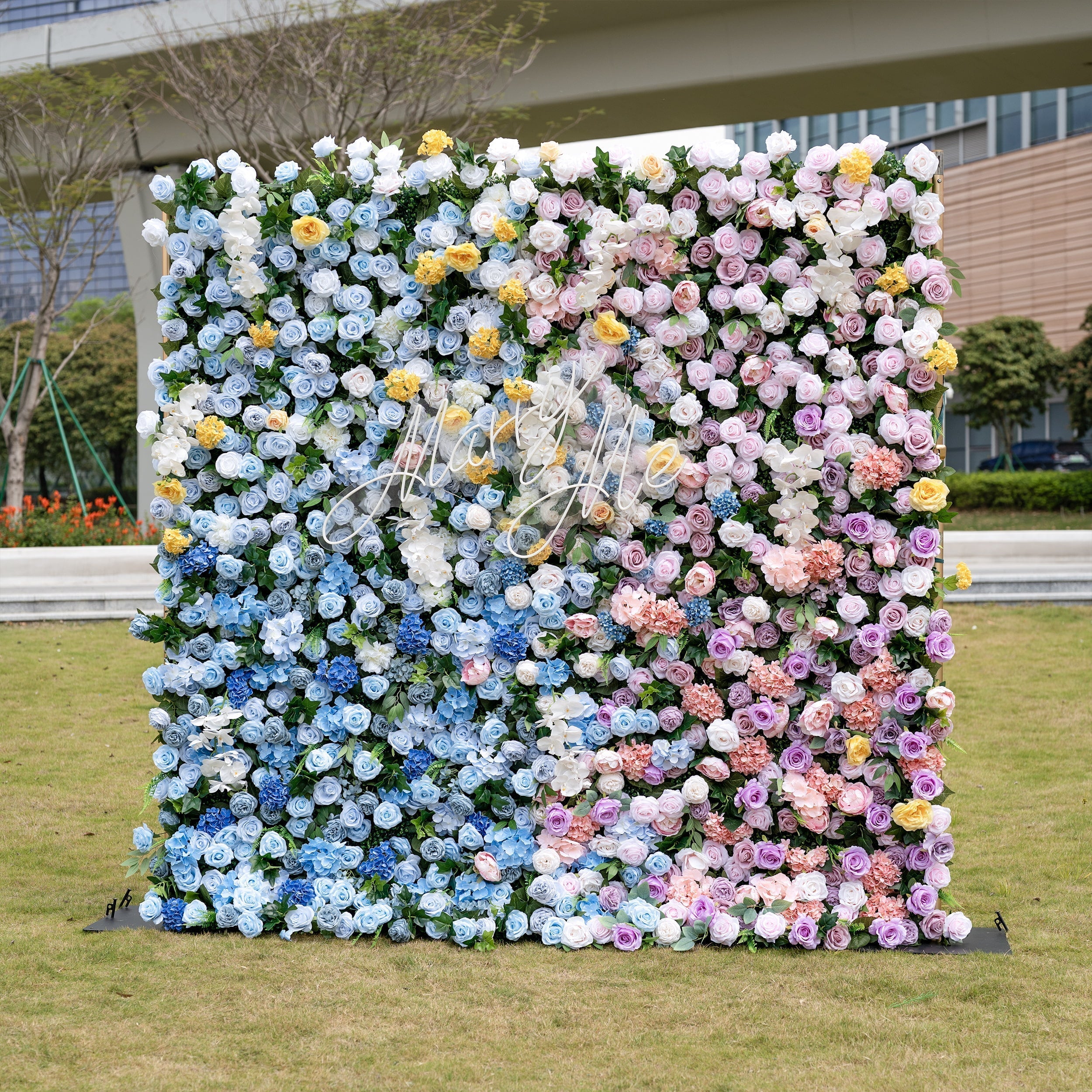 Rainbow Gradient Bloom Mix Rose Flower Wall Backdrop | VF-830