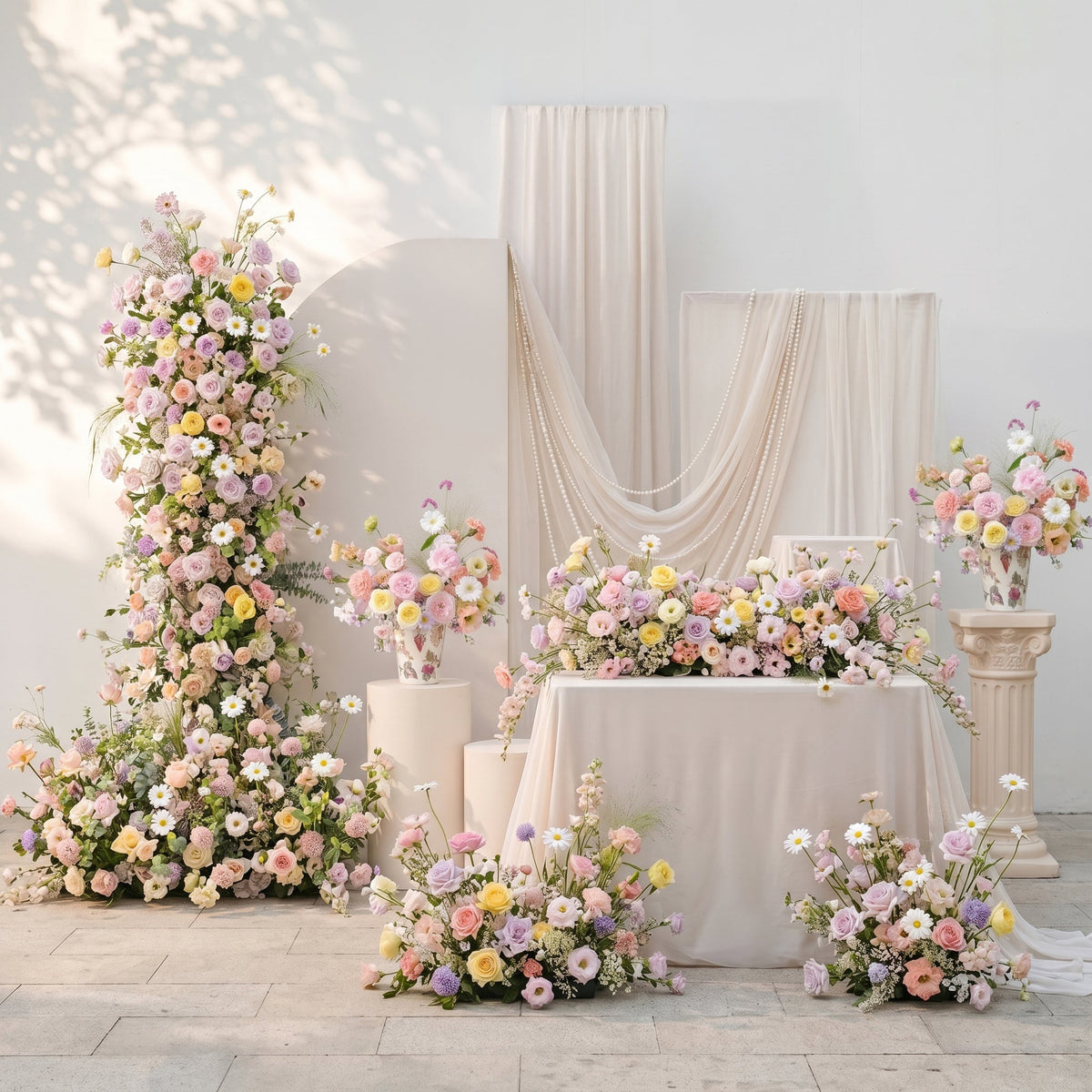 White & Pink Silk Wedding Full Floral Decor Set Arch Aisle Table Flower Arrangement for Romantic Weddings & Proposals