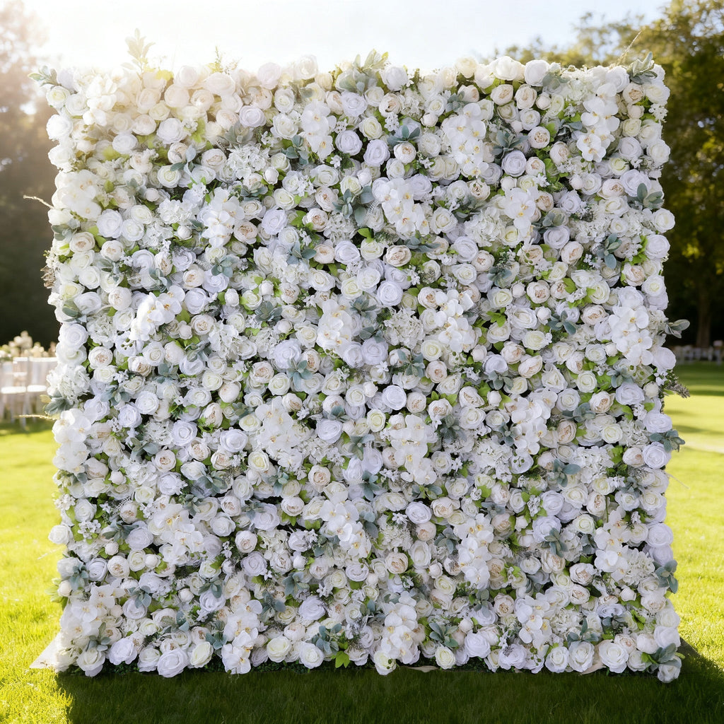 Gorgeous Flower Wall: A Fusion of Grace and Sturdiness with Pure White Artificial Flowers. Perfect for Weddings and Celebrations- Wedding Venues Celebration Floral Wall | VF-142