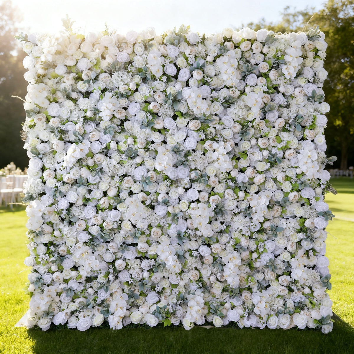 Gorgeous Flower Wall: A Fusion of Grace and Sturdiness with Pure White Artificial Flowers. Perfect for Weddings and Celebrations- Wedding Venues Celebration Floral Wall | VF-142