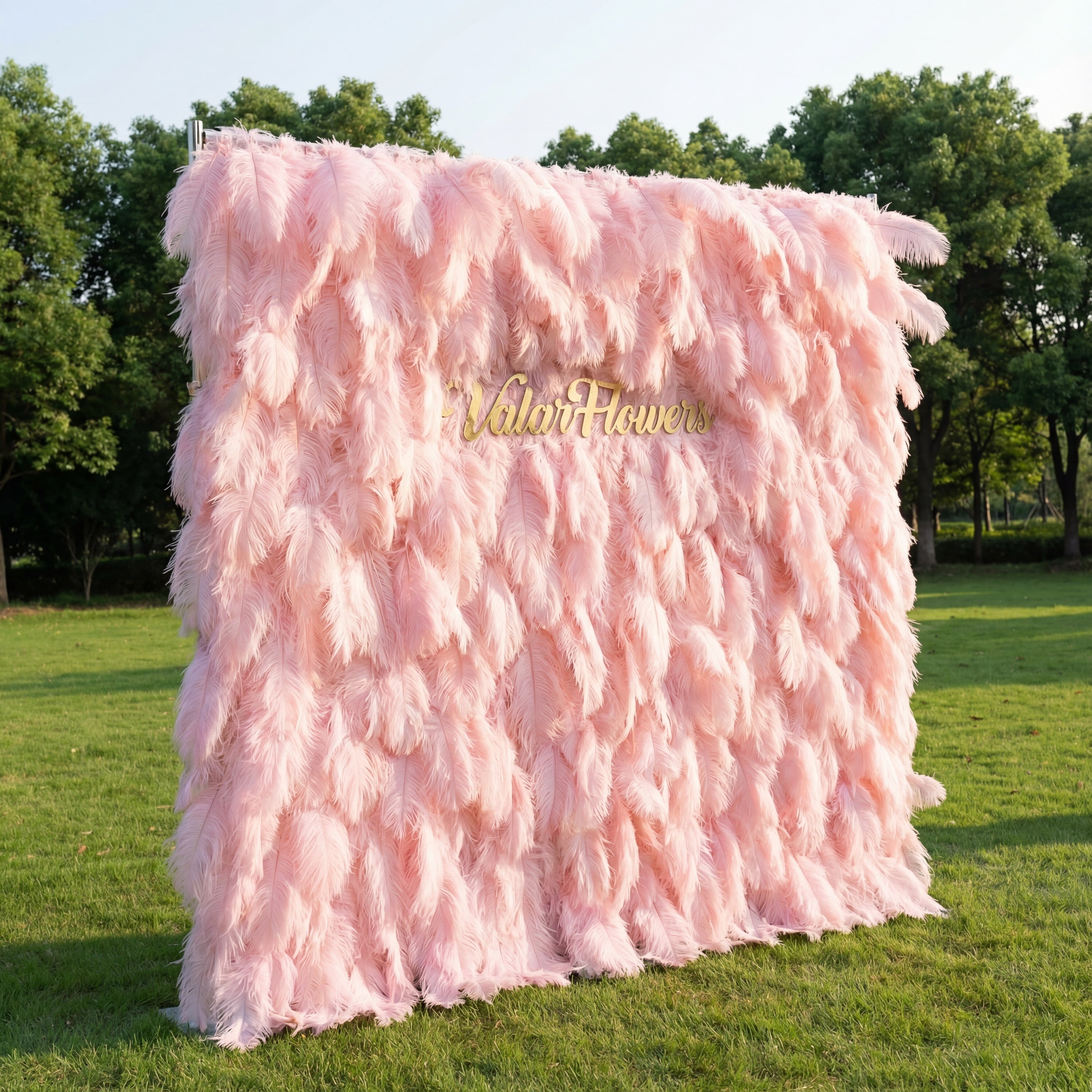 Blush Pink Artificial Feather Backdrop: Luxe Plume Display with 7+ Color Options & Custom Services. DIY Photo Booth Decoration- Pink | VF-164-BLUSH