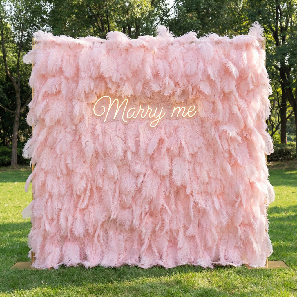 Blush Pink Artificial Feather Backdrop: Luxe Plume Display with 7+ Color Options & Custom Services. DIY Photo Booth Decoration- Pink | VF-164-BLUSH