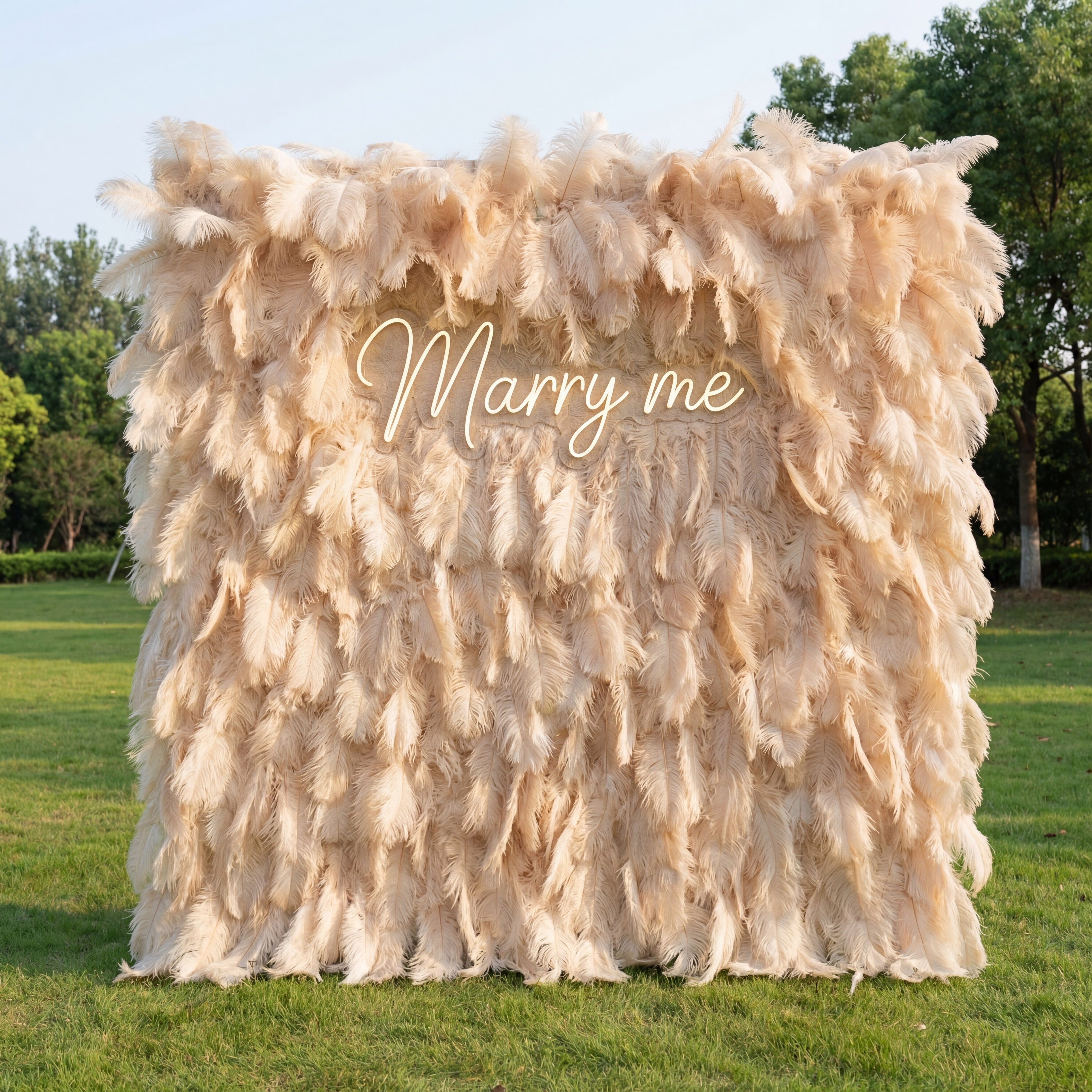 Champagne Artificial Feather Backdrop: Luxe Plume Display with 7+ Color Options & Custom Services. DIY Photo Booth Decoration | VF-164-CHAMPAGNE