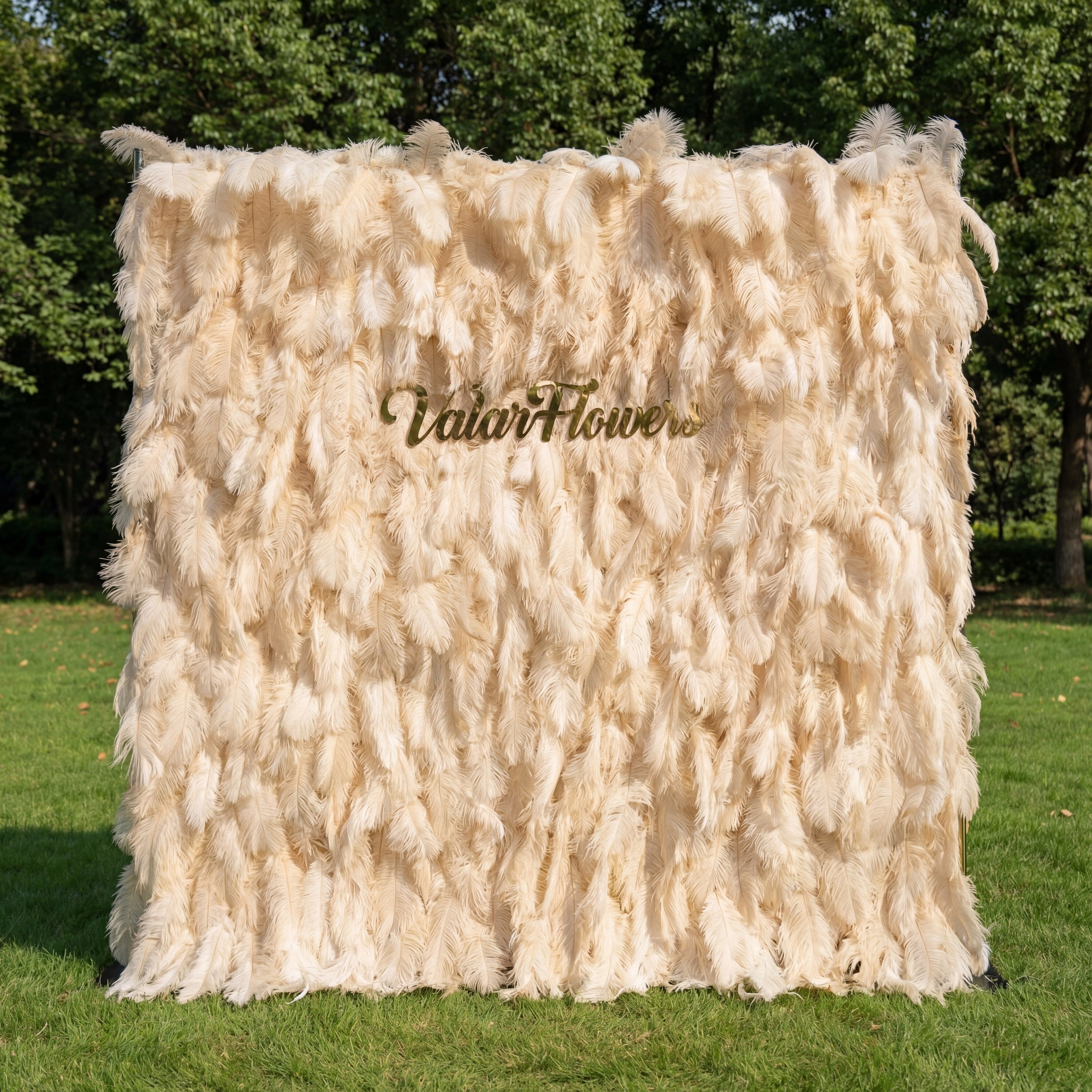 Champagne Artificial Feather Backdrop: Luxe Plume Display with 7+ Color Options & Custom Services. DIY Photo Booth Decoration | VF-164-CHAMPAGNE