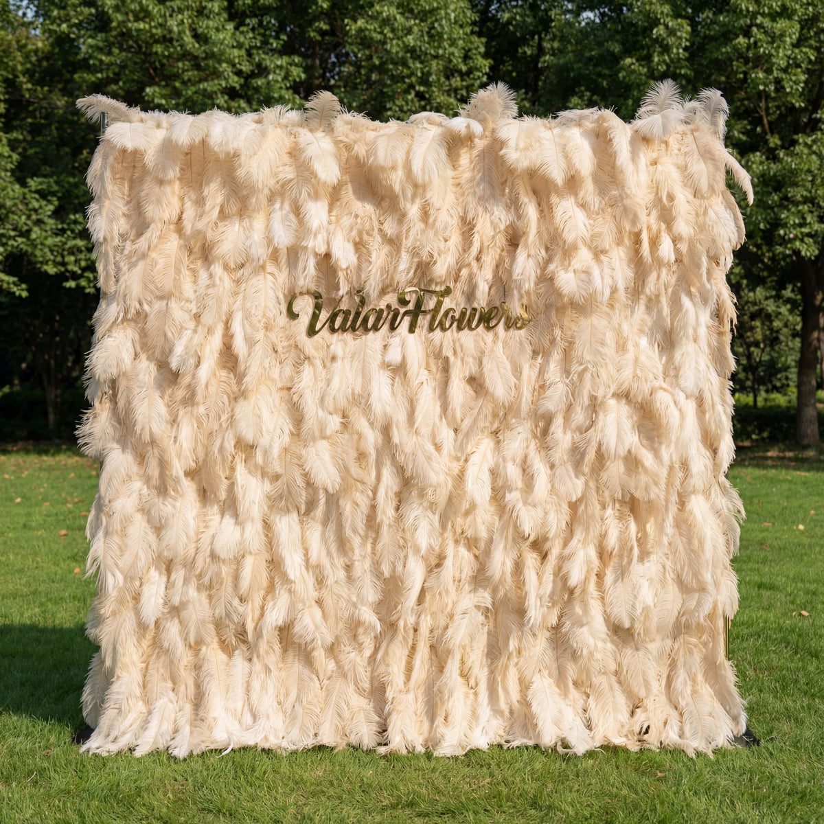 Champagne Artificial Feather Backdrop: Luxe Plume Display with 7+ Color Options & Custom Services. DIY Photo Booth Decoration | VF-164-CHAMPAGNE