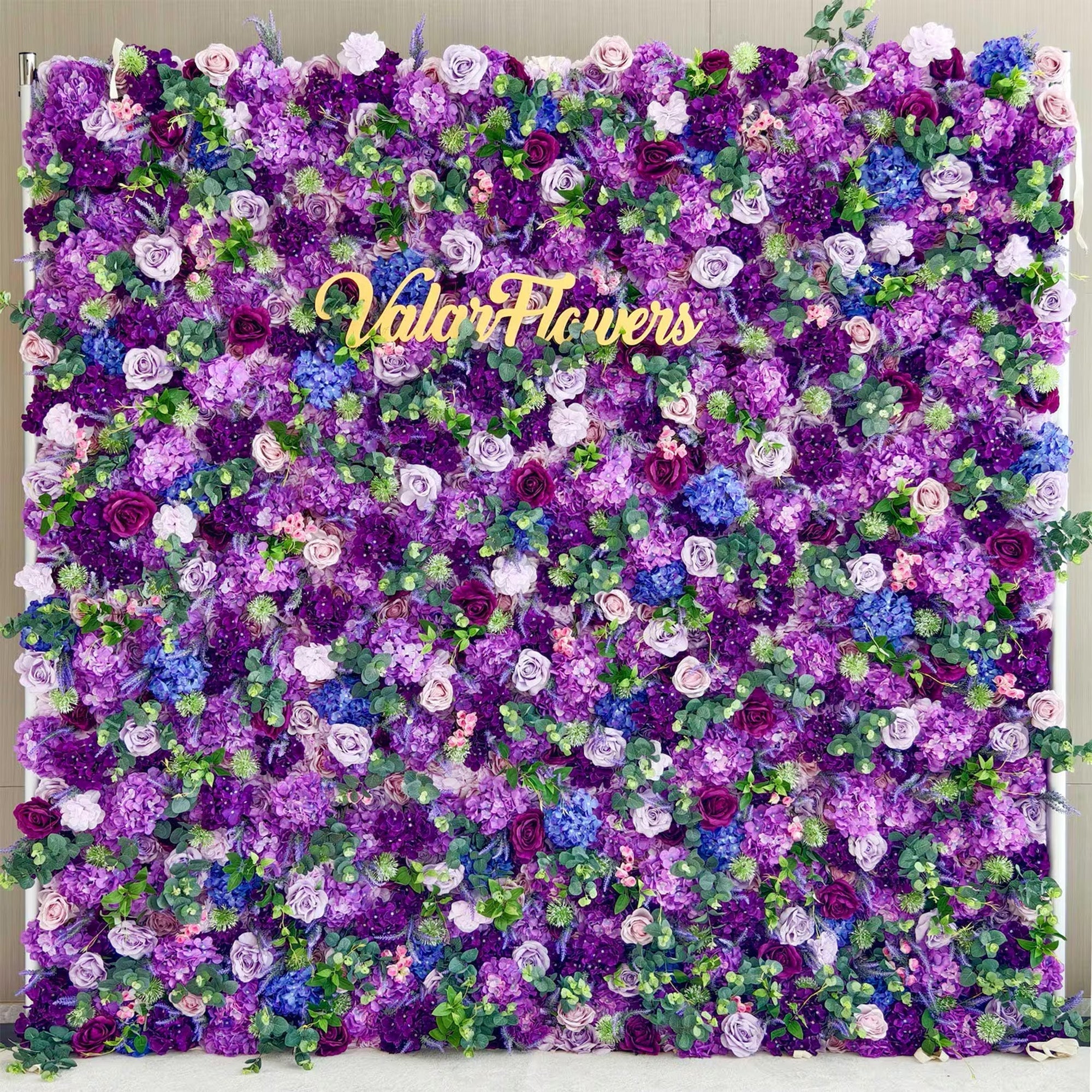 Roll Up Fabric Artificial Purple Flower Wall Wedding Backdrop. Floral Party Decor. Event Photography | VF-192