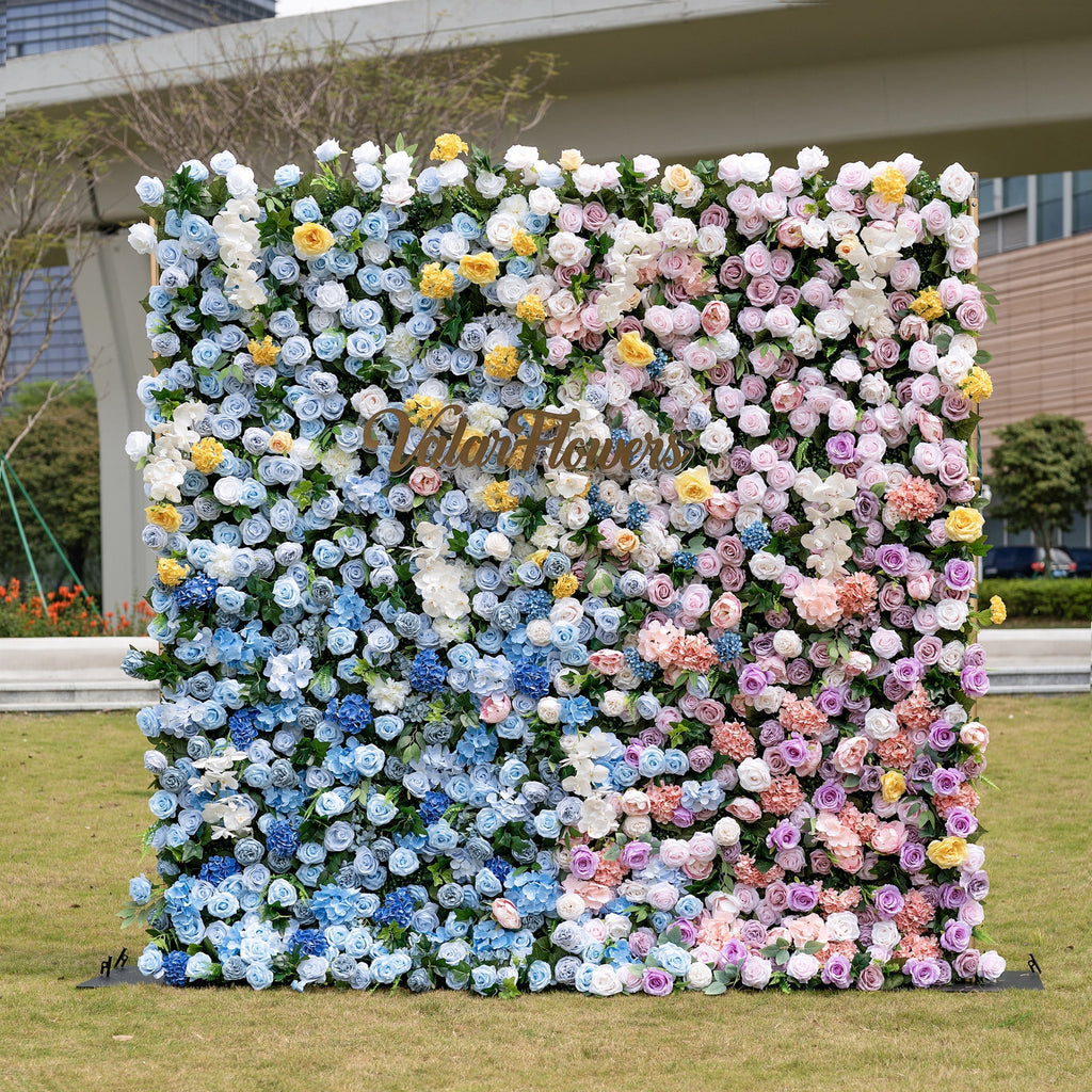Rainbow Gradient Bloom Mix Rose Flower Wall Backdrop | VF-830