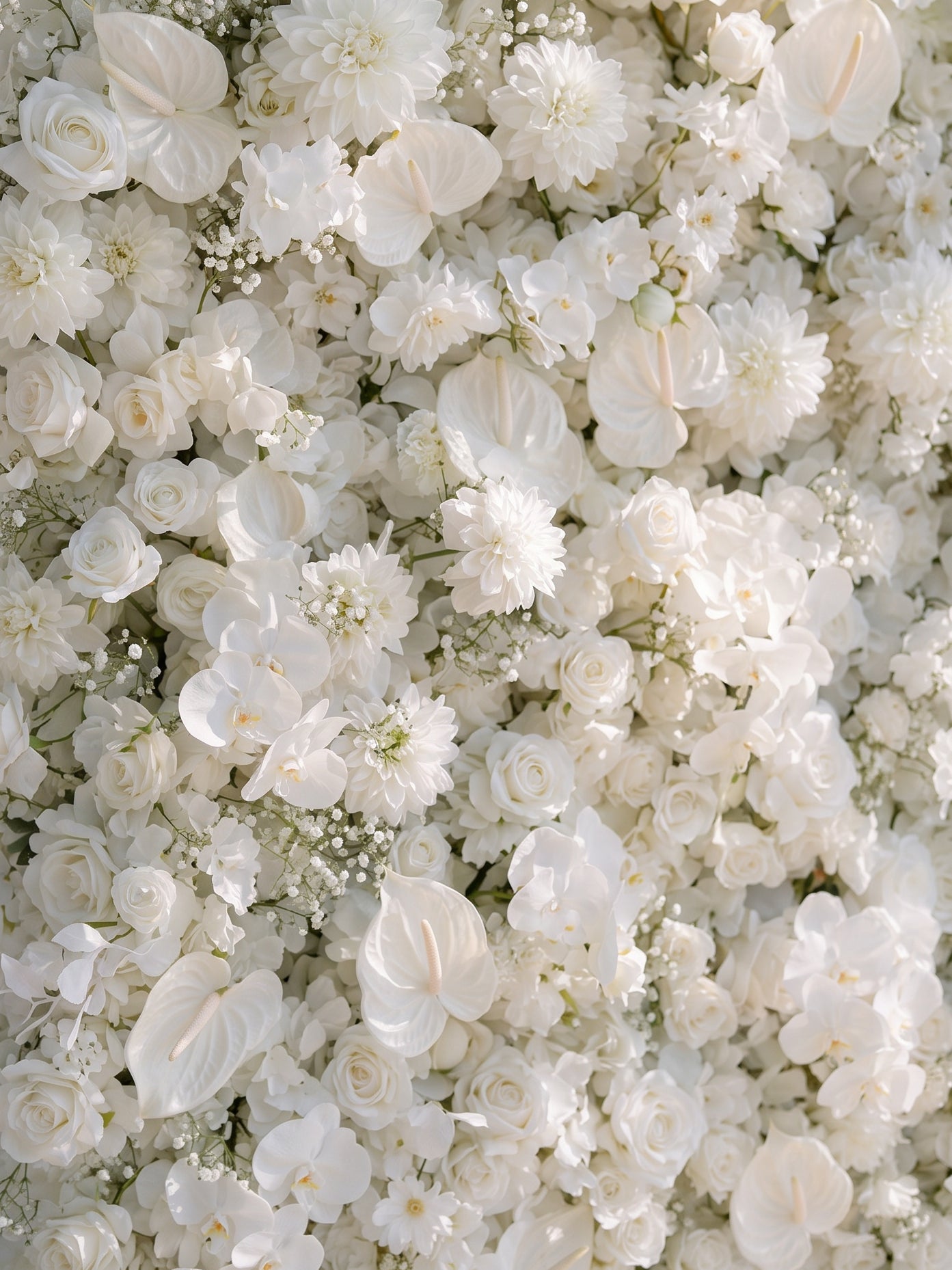 Opal：2026 Luxury 5D All-White Floral Wall with Greenery Roll-Up Backdrop for Rustic Garden Weddings Free Shipping