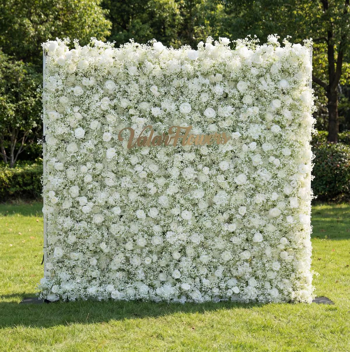 Artificial Floral Wall Backdrop: Serene Meadows Artificial Floral Wall Backdrop: White Rose & Baby's Breath Edition | VF-268-2