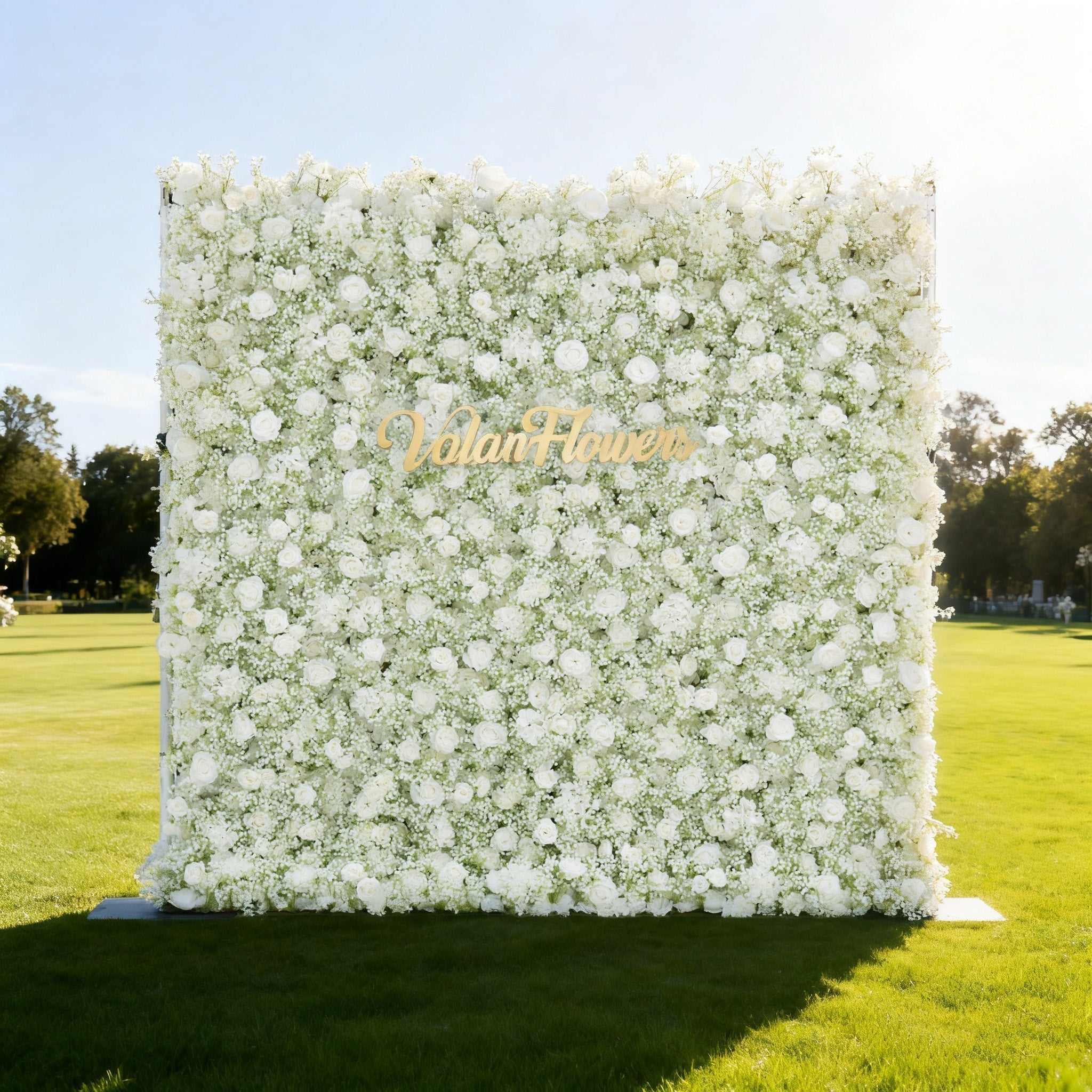 Artificial Floral Wall Backdrop: Serene Meadows Artificial Floral Wall Backdrop: White Rose & Baby's Breath Edition | VF-268-2