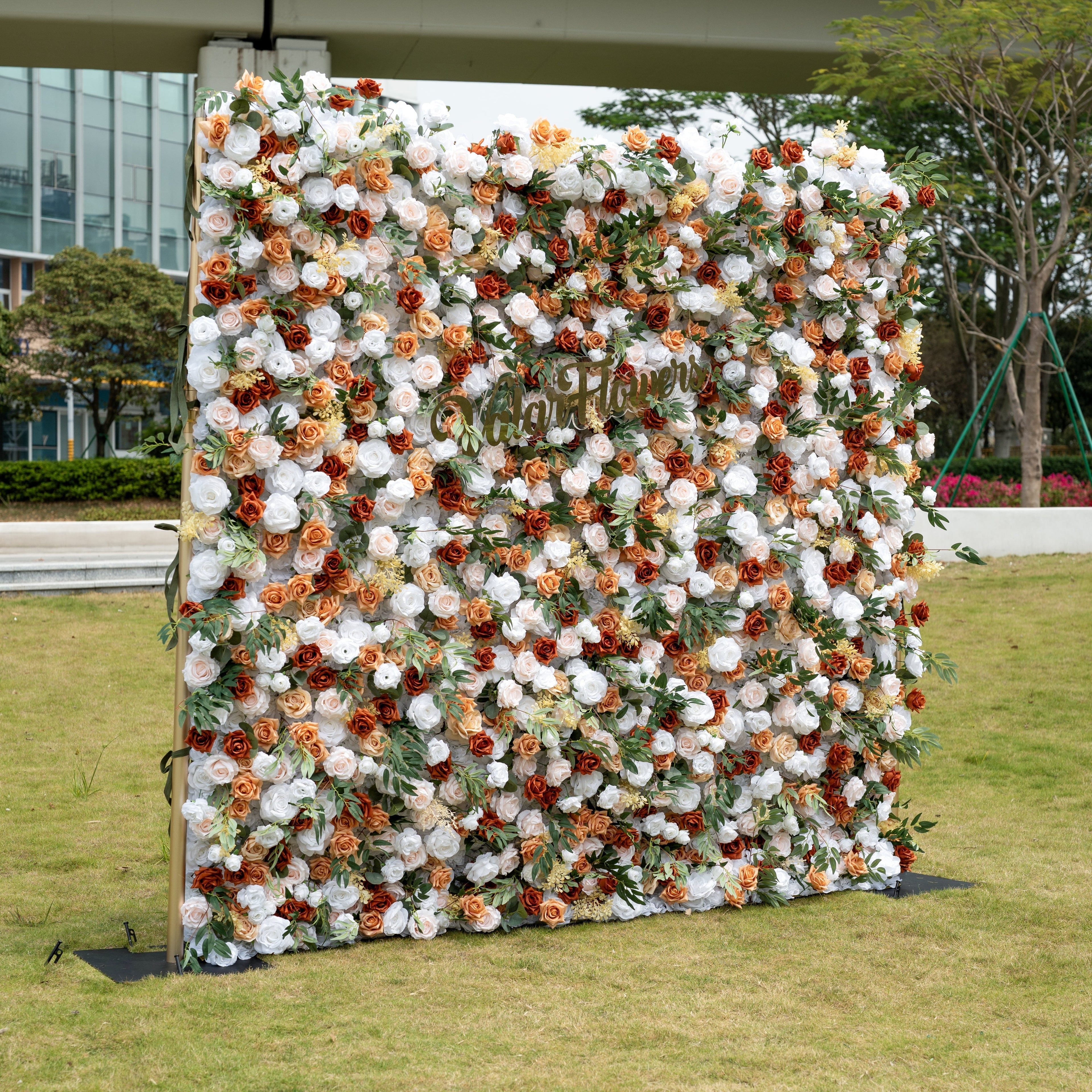 Terracotta & Blush Rose Flower Wall Backdrop: Warm Rustic Bloom Display | VF-831
