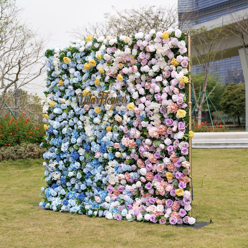 Rainbow Gradient Bloom Mix Rose Flower Wall Backdrop | VF-830