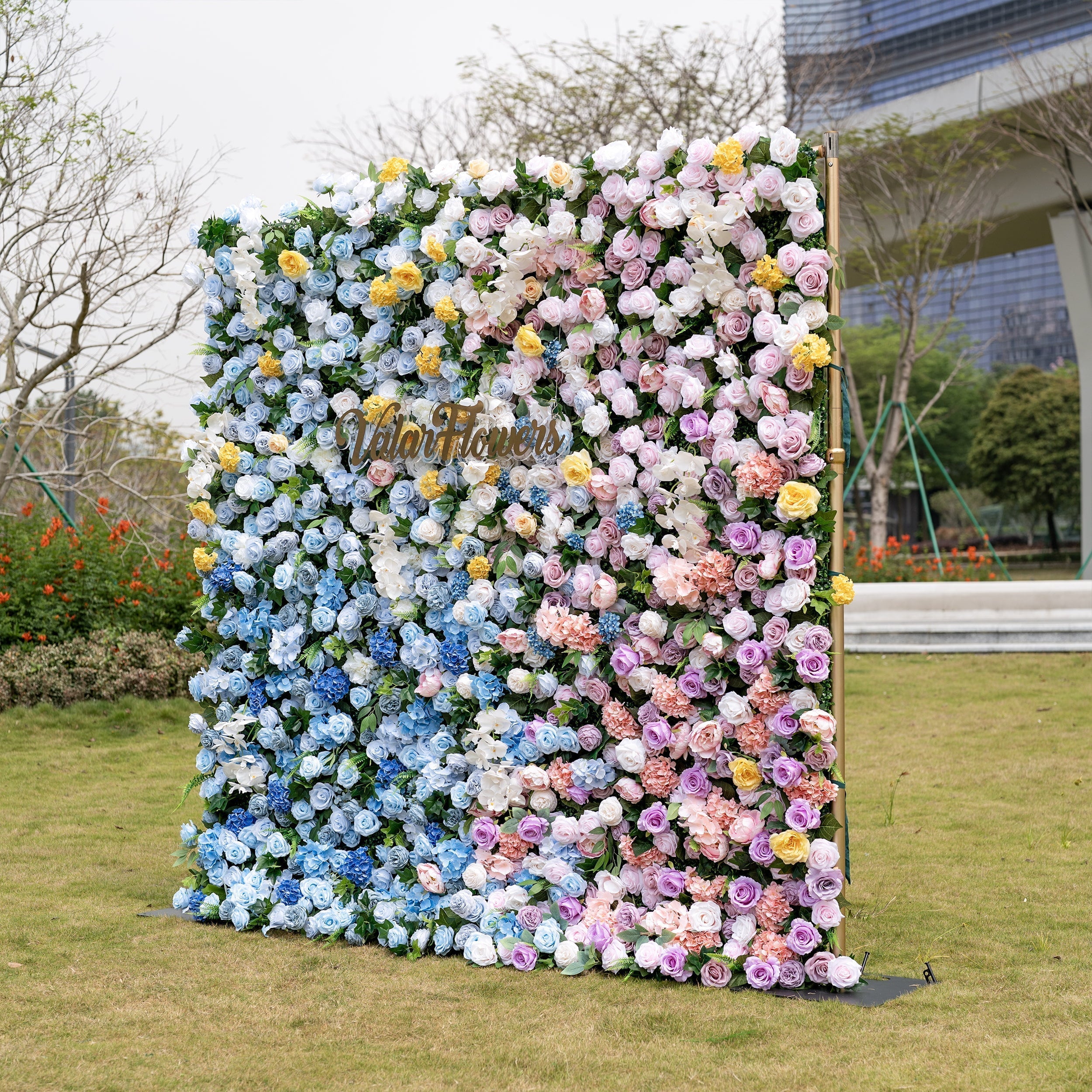 Rainbow Gradient Bloom Mix Rose Flower Wall Backdrop | VF-830