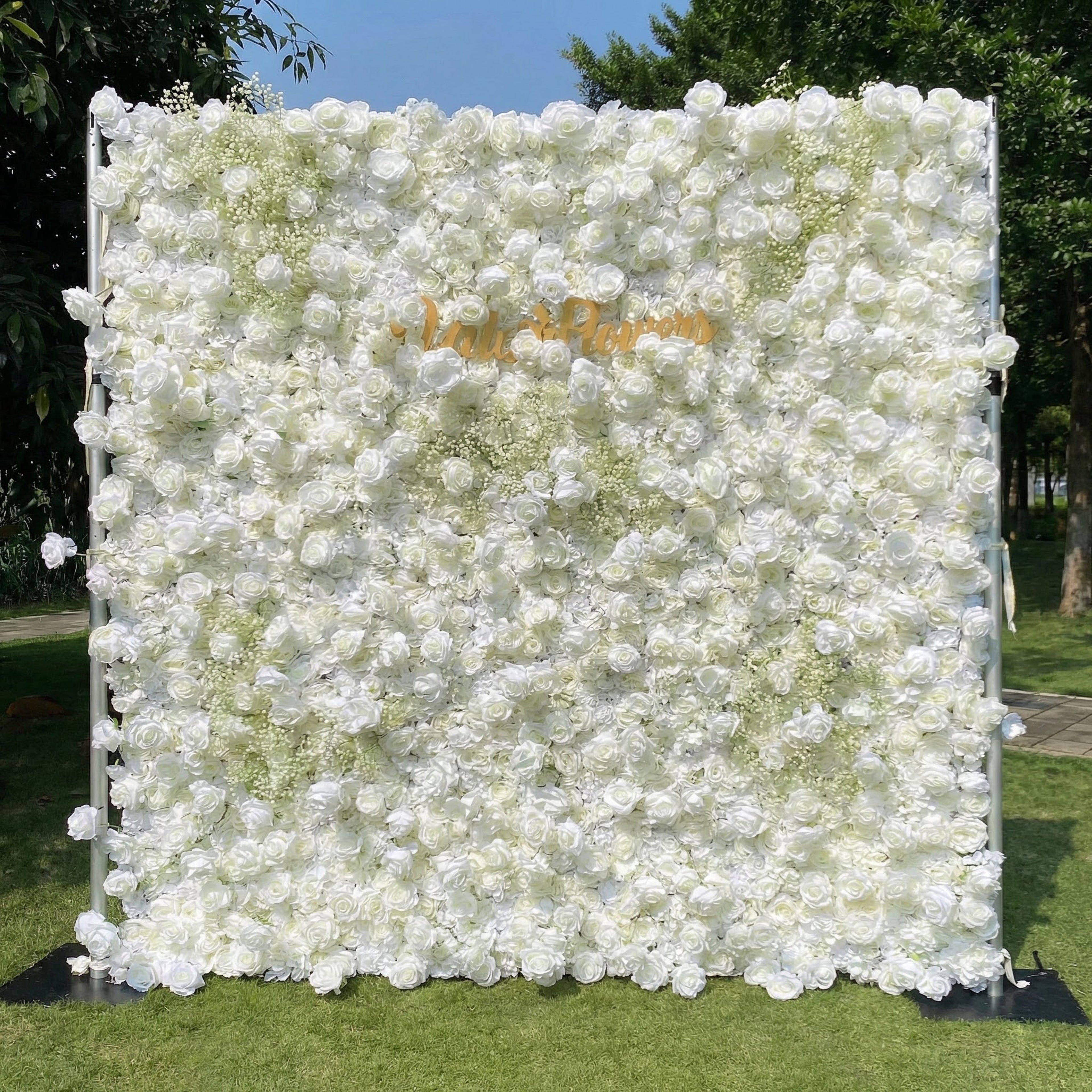 Elegant White & Green Flower Wall Backdrop - Wall - Bridal - Wedding Venues | VF-340-2