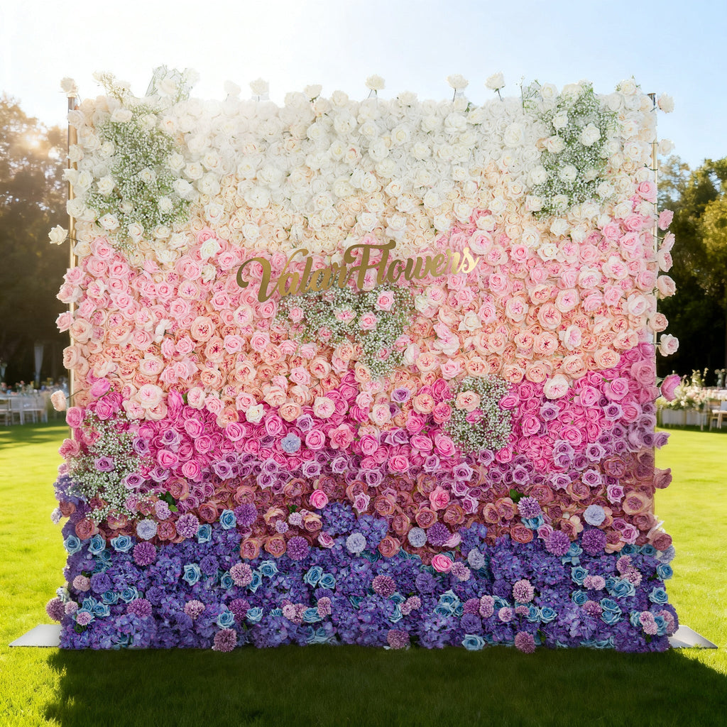 Green White Pink Artificial Flower Wall Backdrop for Wedding & Event Decor | VF-340