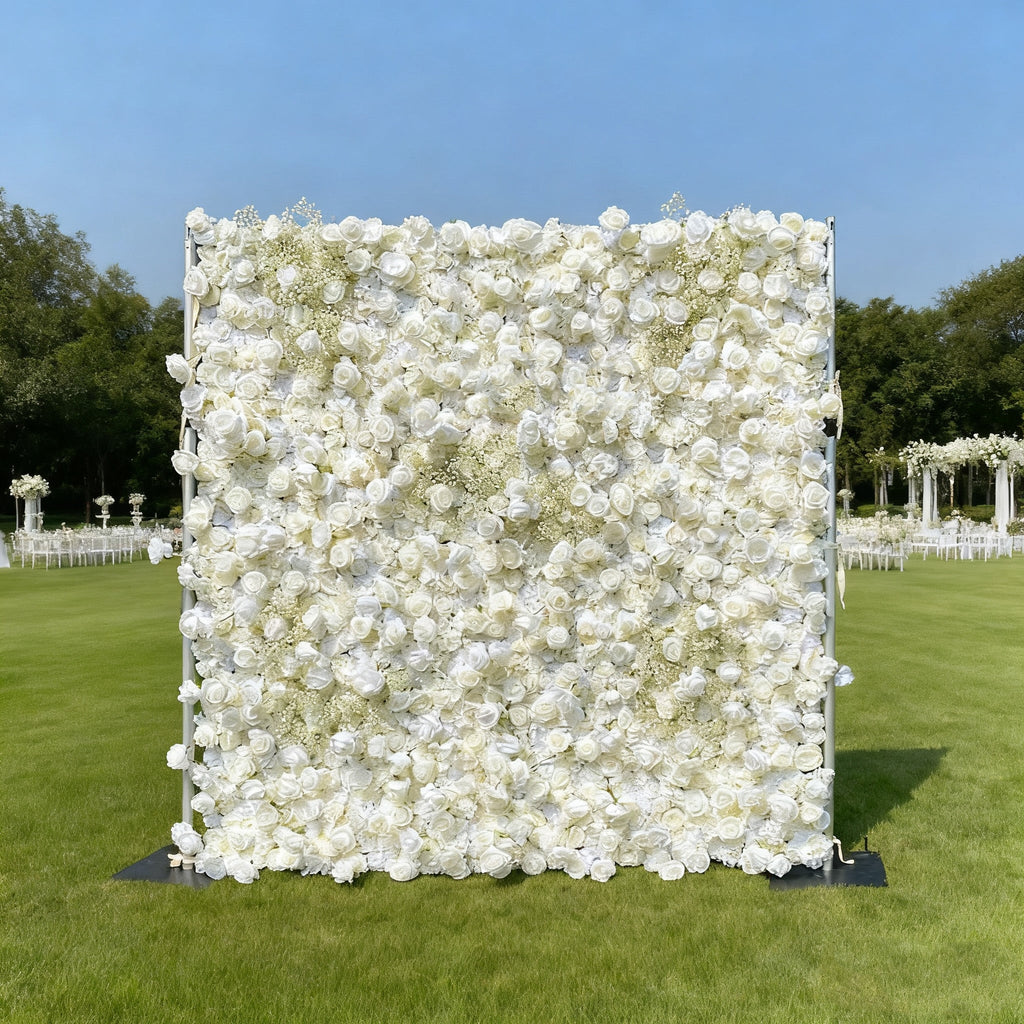 Elegant White & Green Flower Wall Backdrop - Wall - Bridal - Wedding Venues | VF-340-2