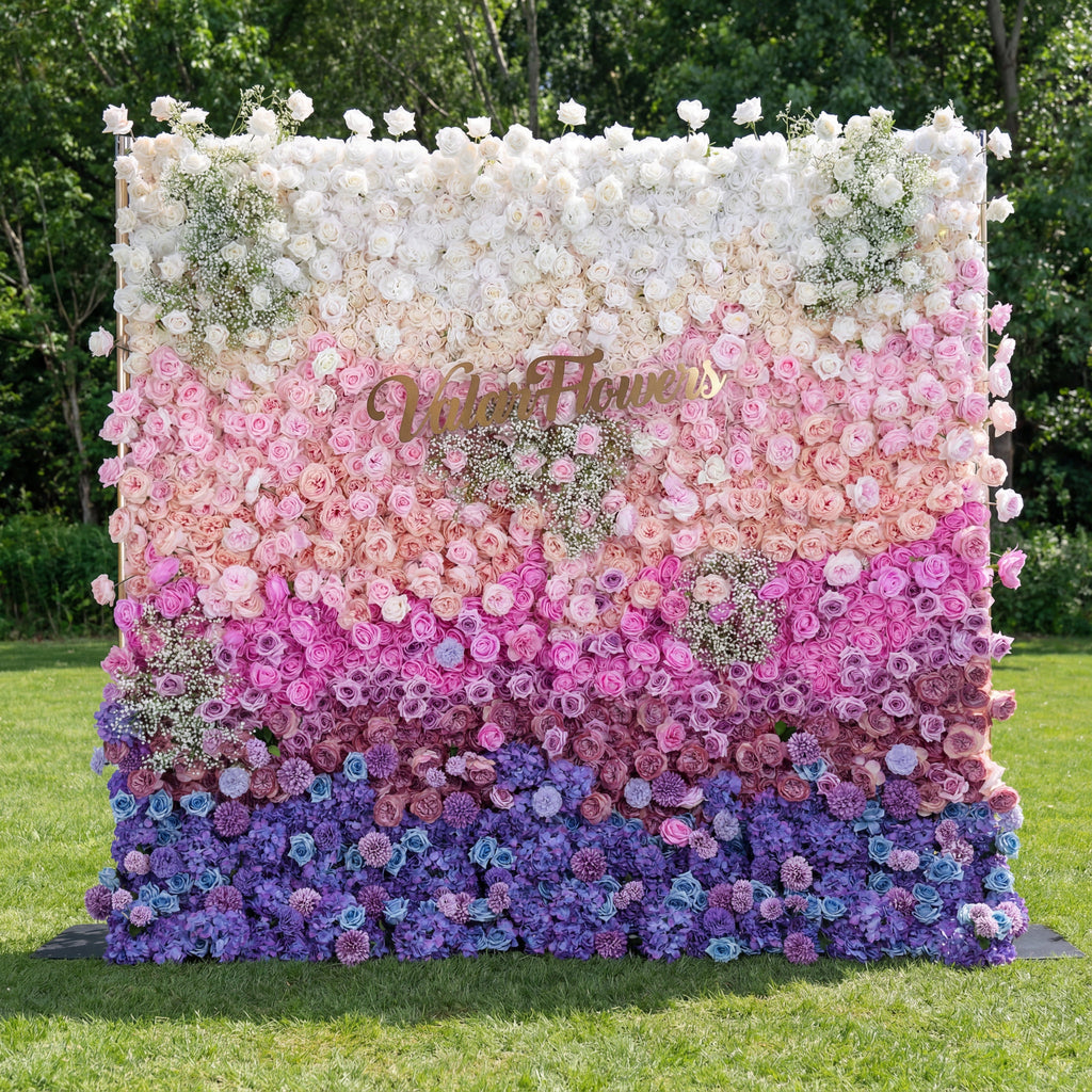 Green White Pink Artificial Flower Wall Backdrop for Wedding & Event Decor | VF-340