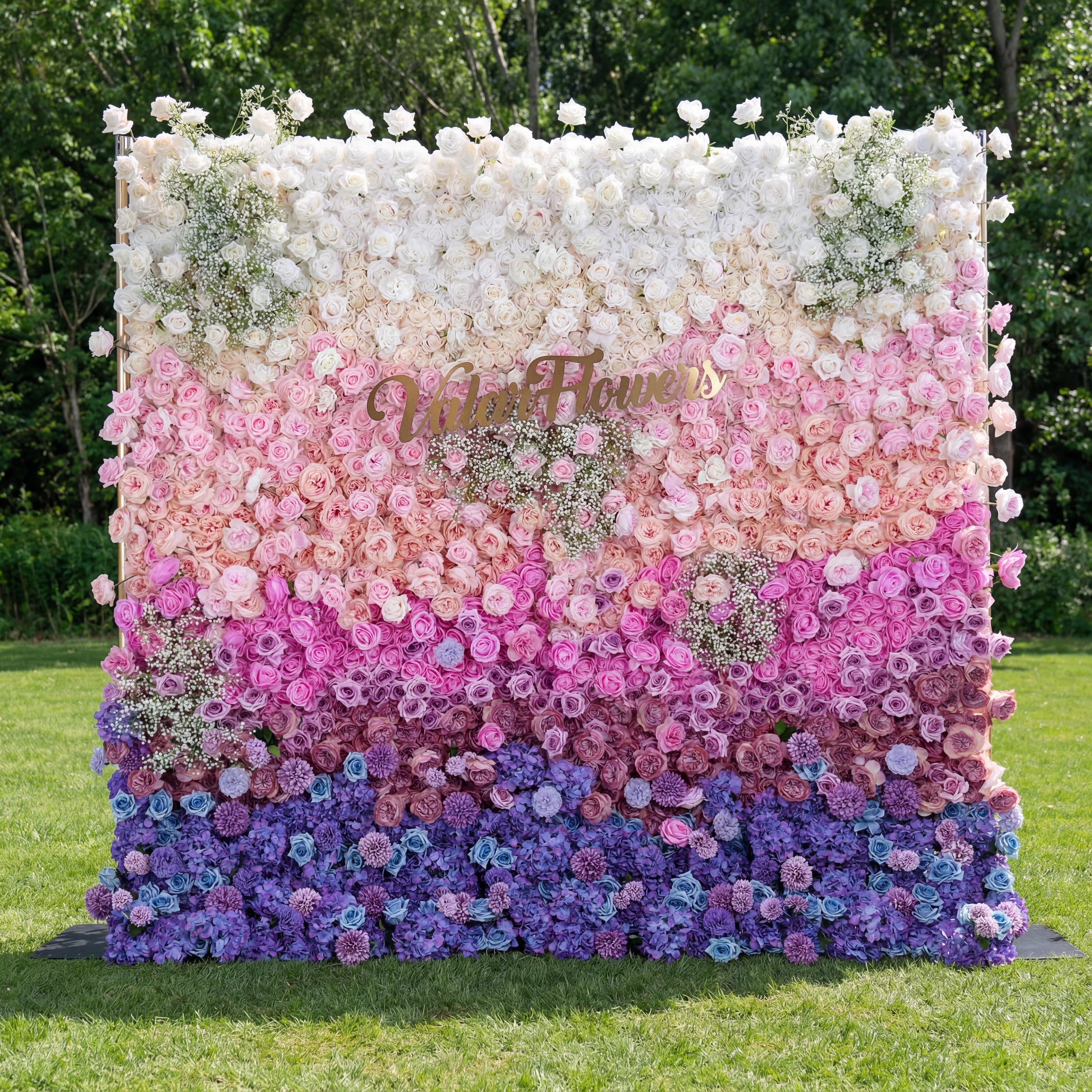Green White Pink Artificial Flower Wall Backdrop for Wedding & Event Decor | VF-340