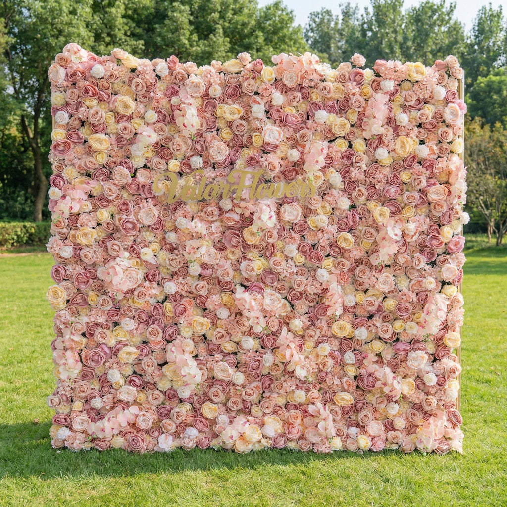 Exquisite Artificial Flower Backdrop in Soft Pink and Cream Hues for Weddings. Parties and Events | VF-360