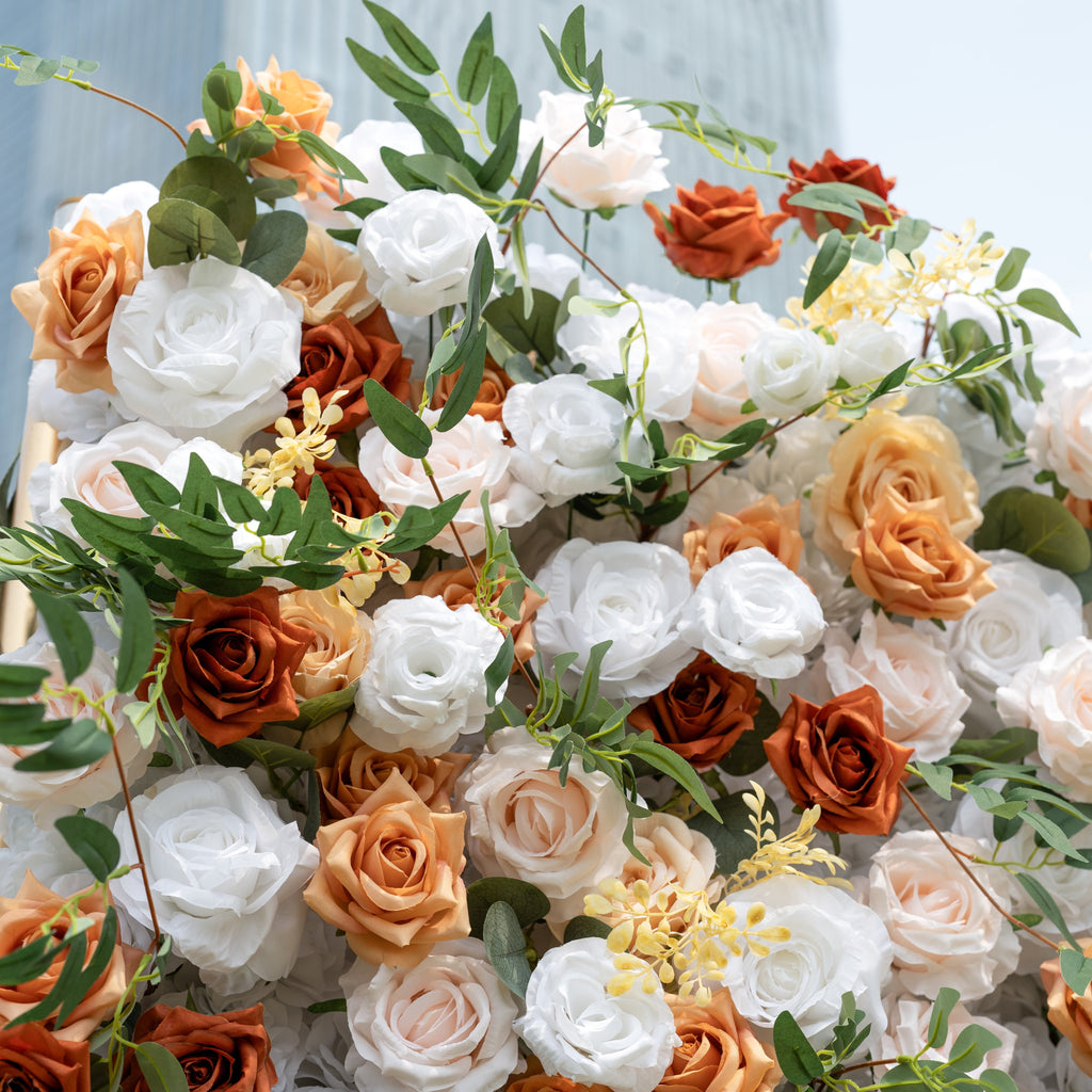 Terracotta & Blush Rose Flower Wall Backdrop: Warm Rustic Bloom Display | VF-831