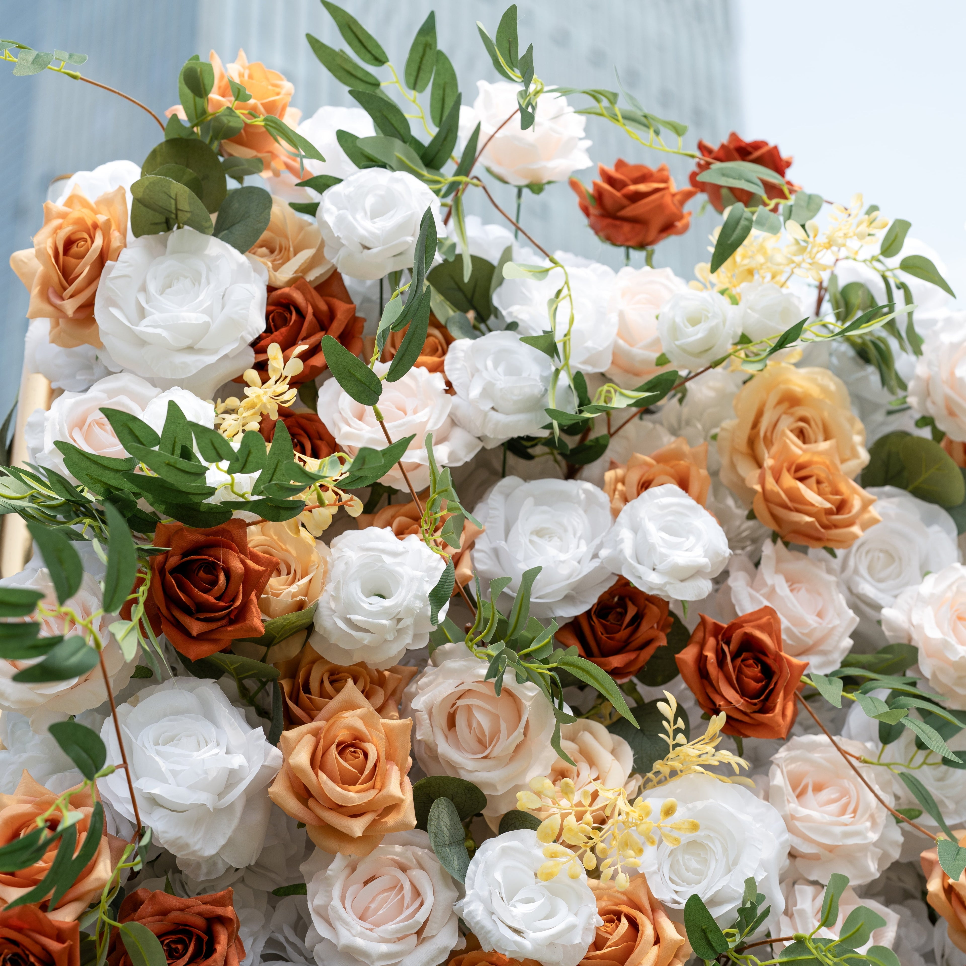 Terracotta & Blush Rose Flower Wall Backdrop: Warm Rustic Bloom Display | VF-831