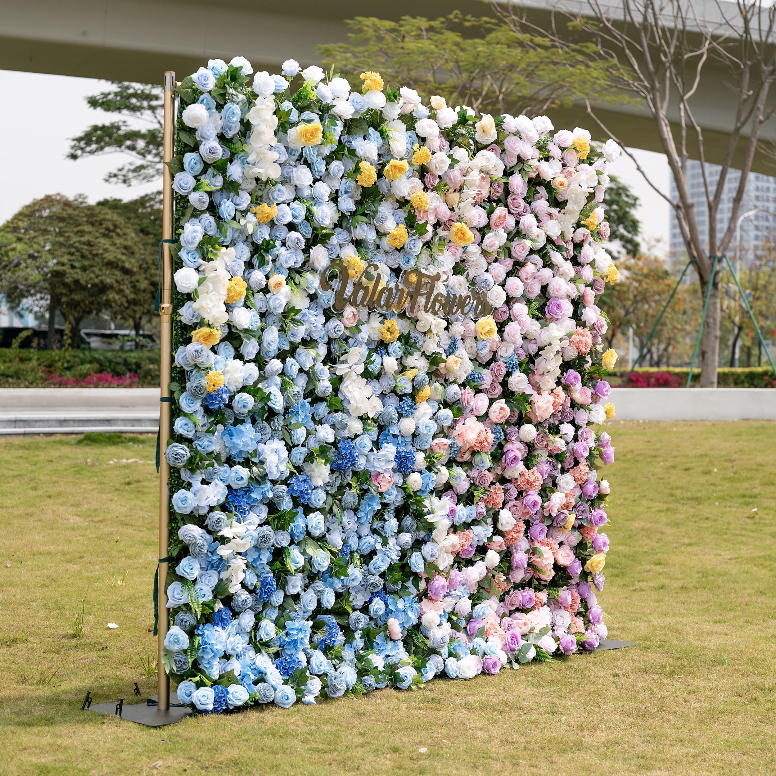 Rainbow Gradient Bloom Mix Rose Flower Wall Backdrop | VF-830