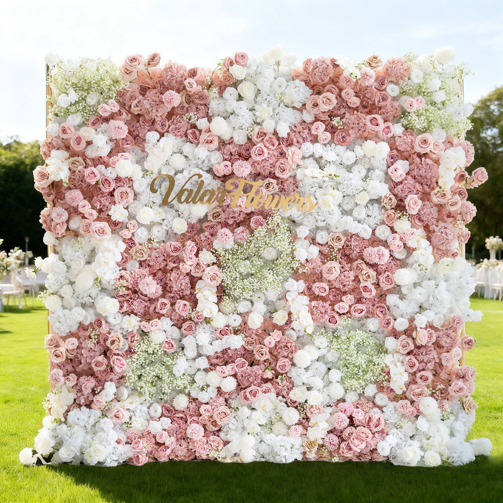 Romantic Floral Backdrop - Blush Nude and White Artificial Flower Wall for Weddings. Events. and Special Occasions | VF-418