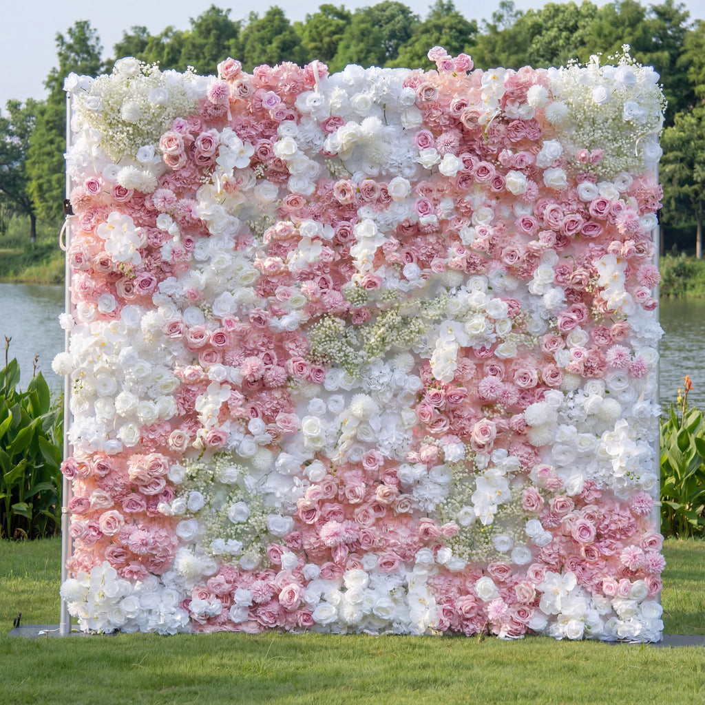 Romantic Floral Backdrop - Blush Nude and White Artificial Flower Wall for Weddings. Events. and Special Occasions | VF-418