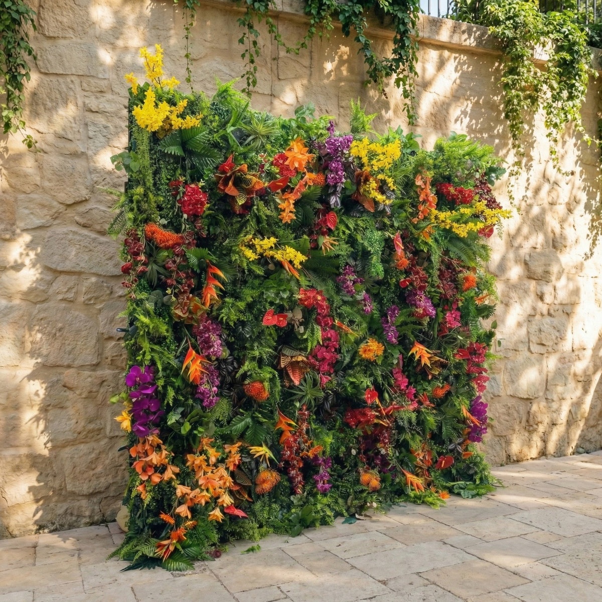 Tropical Rainforest Mixed-Bloom Flower Wall Backdrop: Lush Exotic Floral & Foliage Display | VF-835