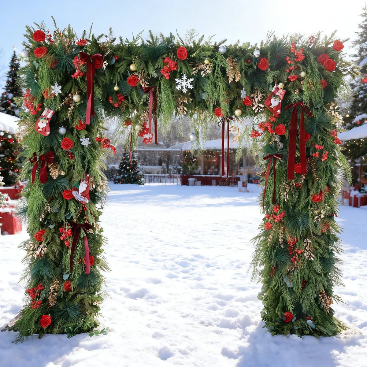 Christmas Themed Floral Arch: A Festive. Enchanting Masterpiece for Holiday Celebrations | VF-491-1
