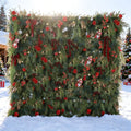 Christmas Themed Floral Wall Backdrop: Festive Evergreen & Red Rose Masterpiece for Holiday Events & Decor | VF-491-2