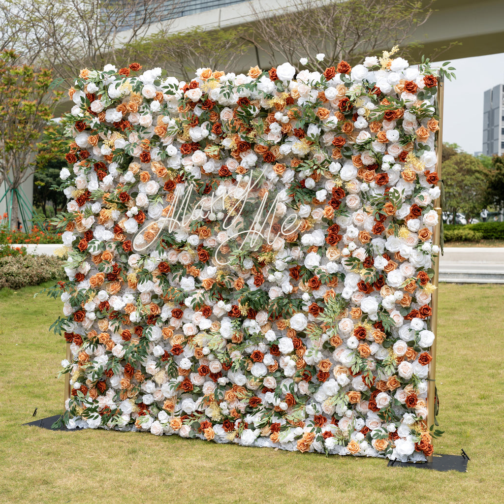Terracotta & Blush Rose Flower Wall Backdrop: Warm Rustic Bloom Display | VF-831