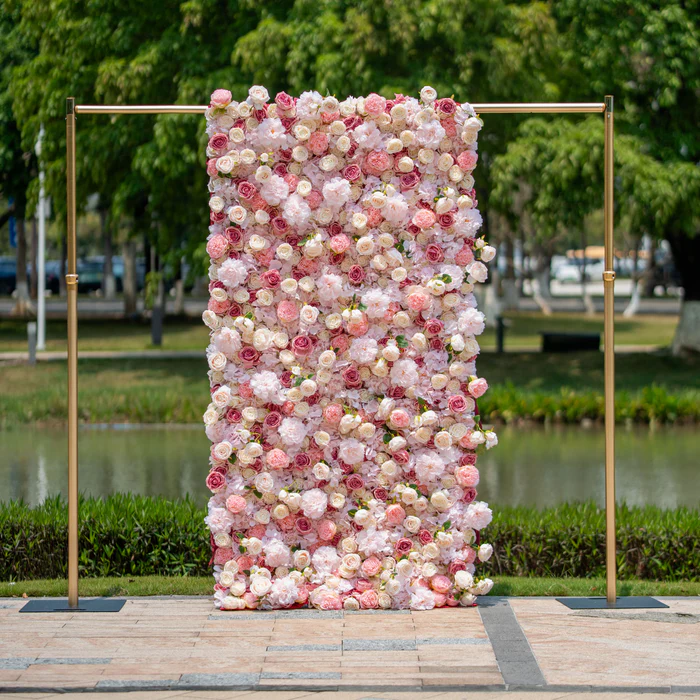 Roll Up Fabric Artificial Variety Of Pink And Cream Floral Bridal Shower Backdrop - Captivating Flowers Photography Arranged Party Event Decor | VF-503