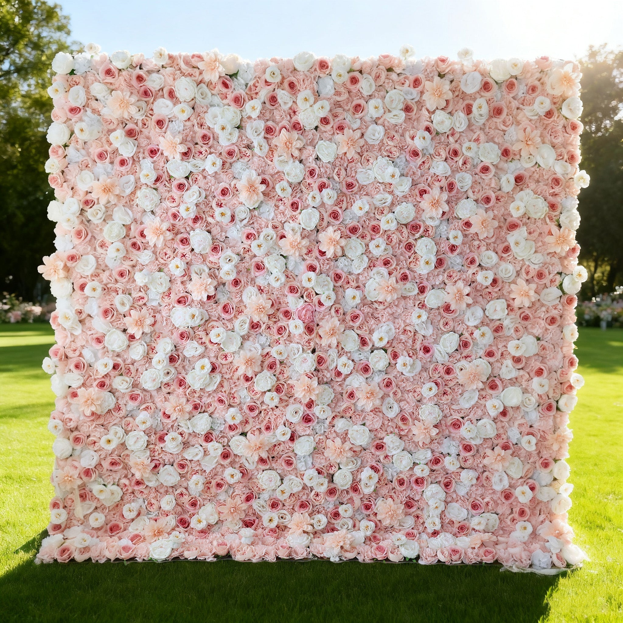 Blush Pink & Soft White Floral Extravaganza Wall: A Dreamy. Romantic Masterpiece for Enchanting Celebrations | VF-553